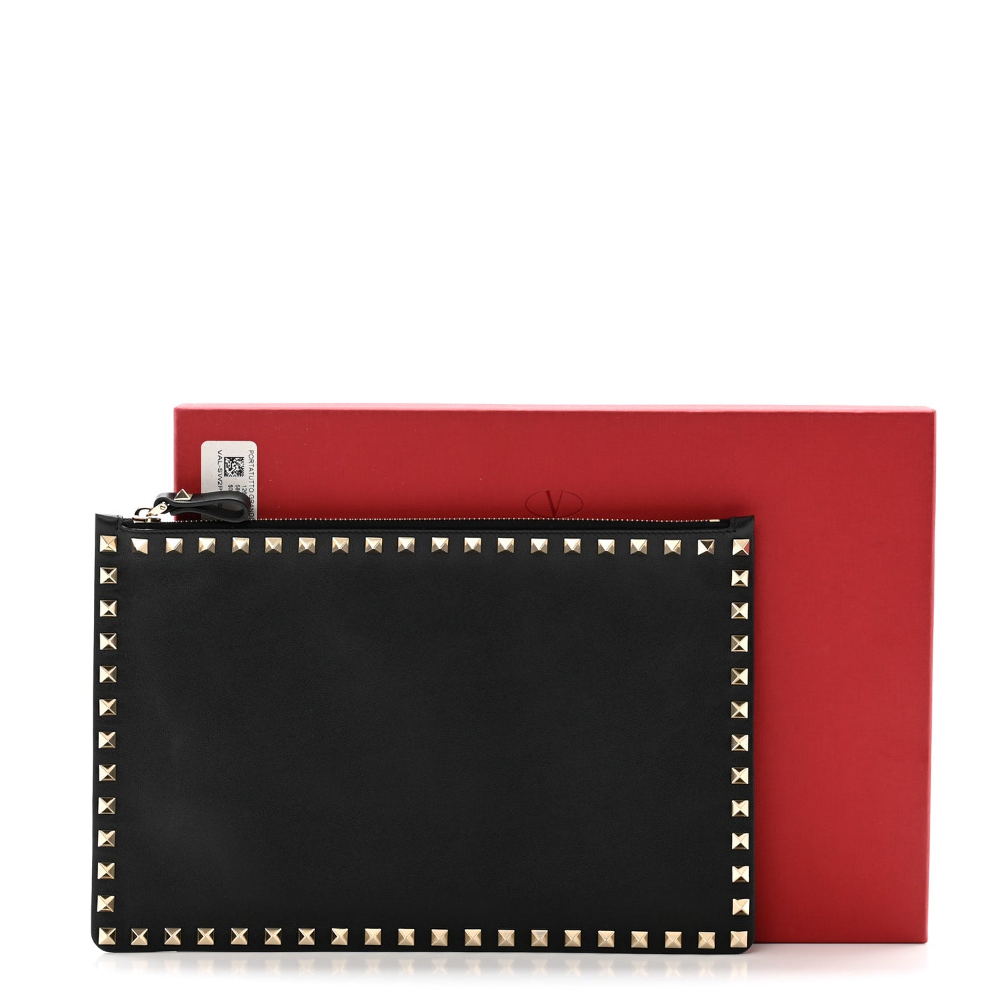 Vitello Large Rockstud Zip Pouch Black