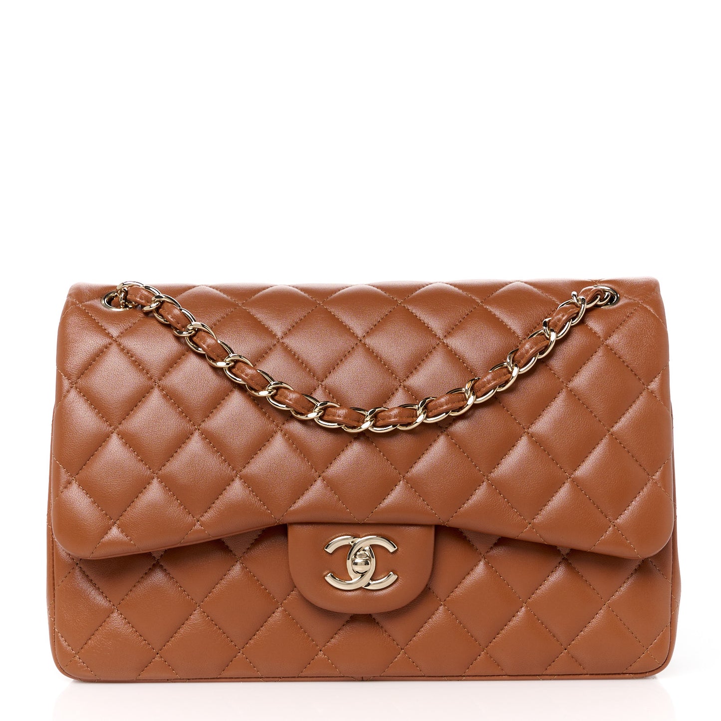 Lambskin Quilted Jumbo Double Flap Brown