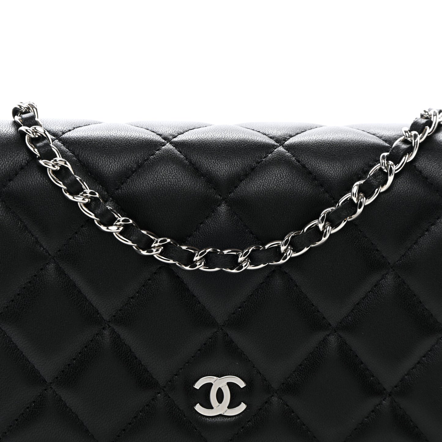 Lambskin Quilted Wallet On Chain WOC Black