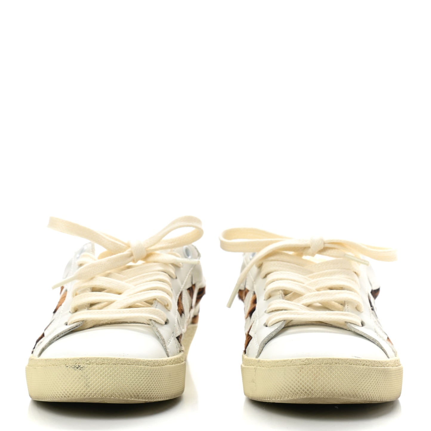 Calfskin Pony Hair Star Court Sneakers 36 White