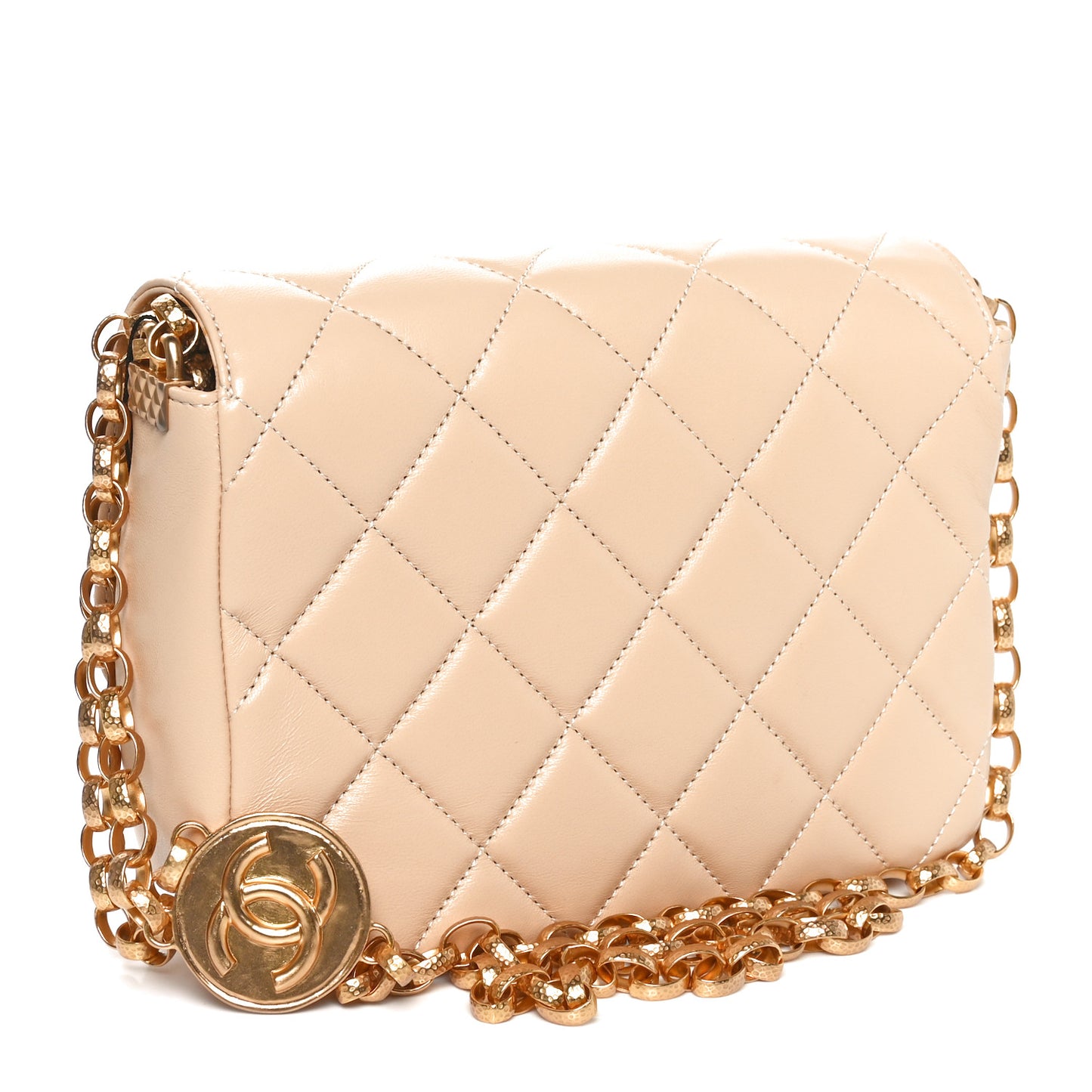 Lambskin Quilted CC Coin Flap Bag Beige