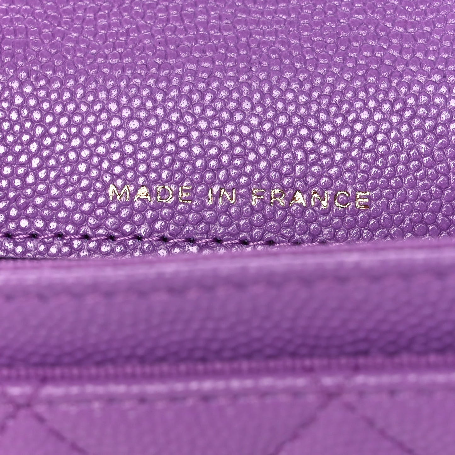 Caviar Quilted Flap Card Holder Wallet Purple