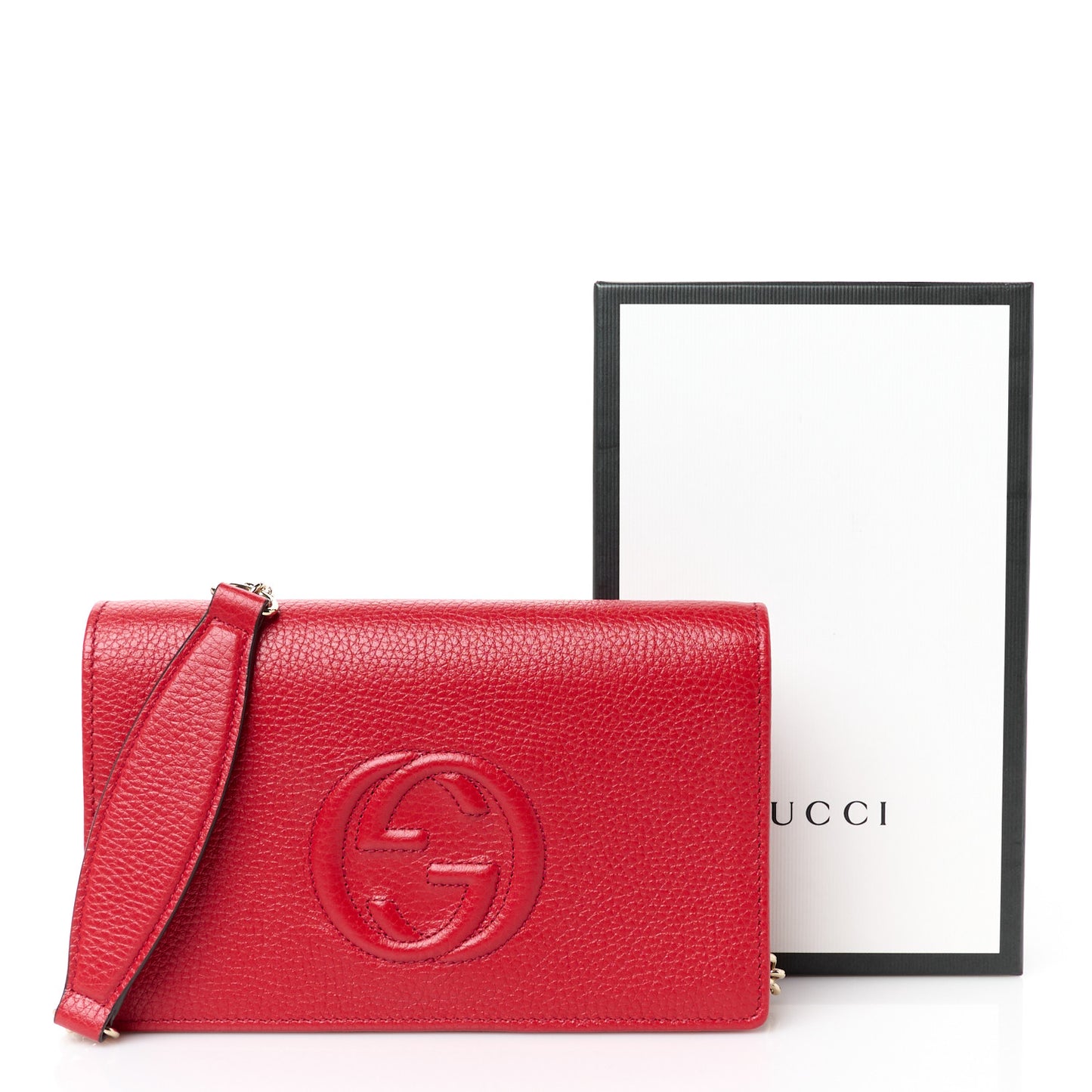 Pebbled Calfskin Soho Wallet on Chain Tabasco Red