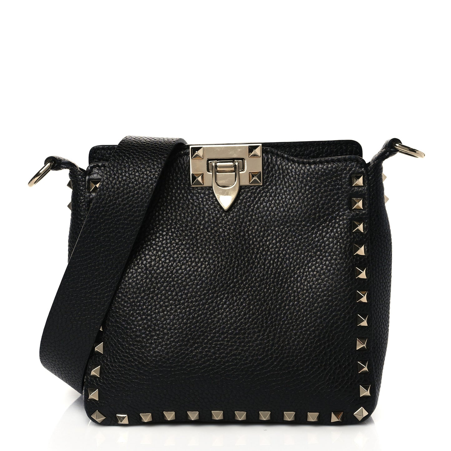 Pebbled Calfskin Mini Rockstud Flip-Lock Messenger Bag Black