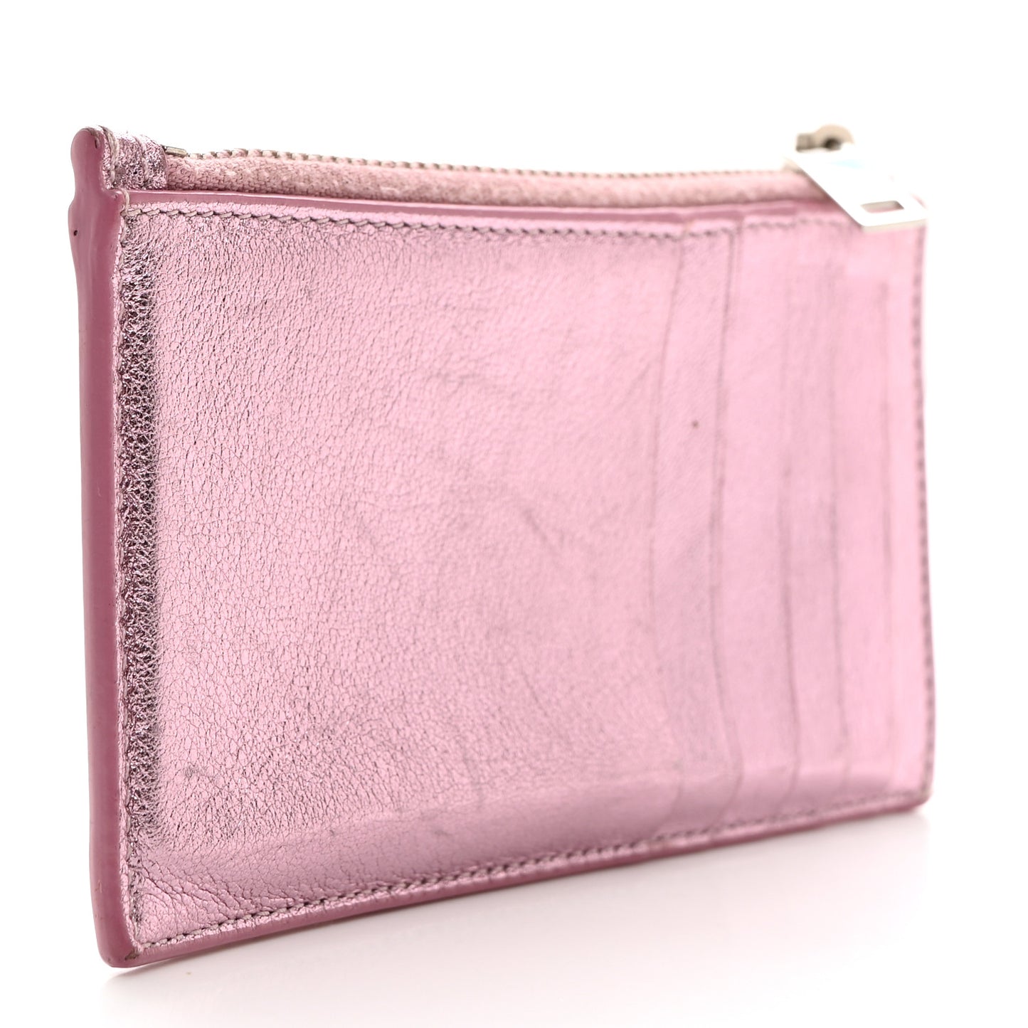 Metallic Calfskin Monogram Fragments Zippered Card Case Vegas Pink