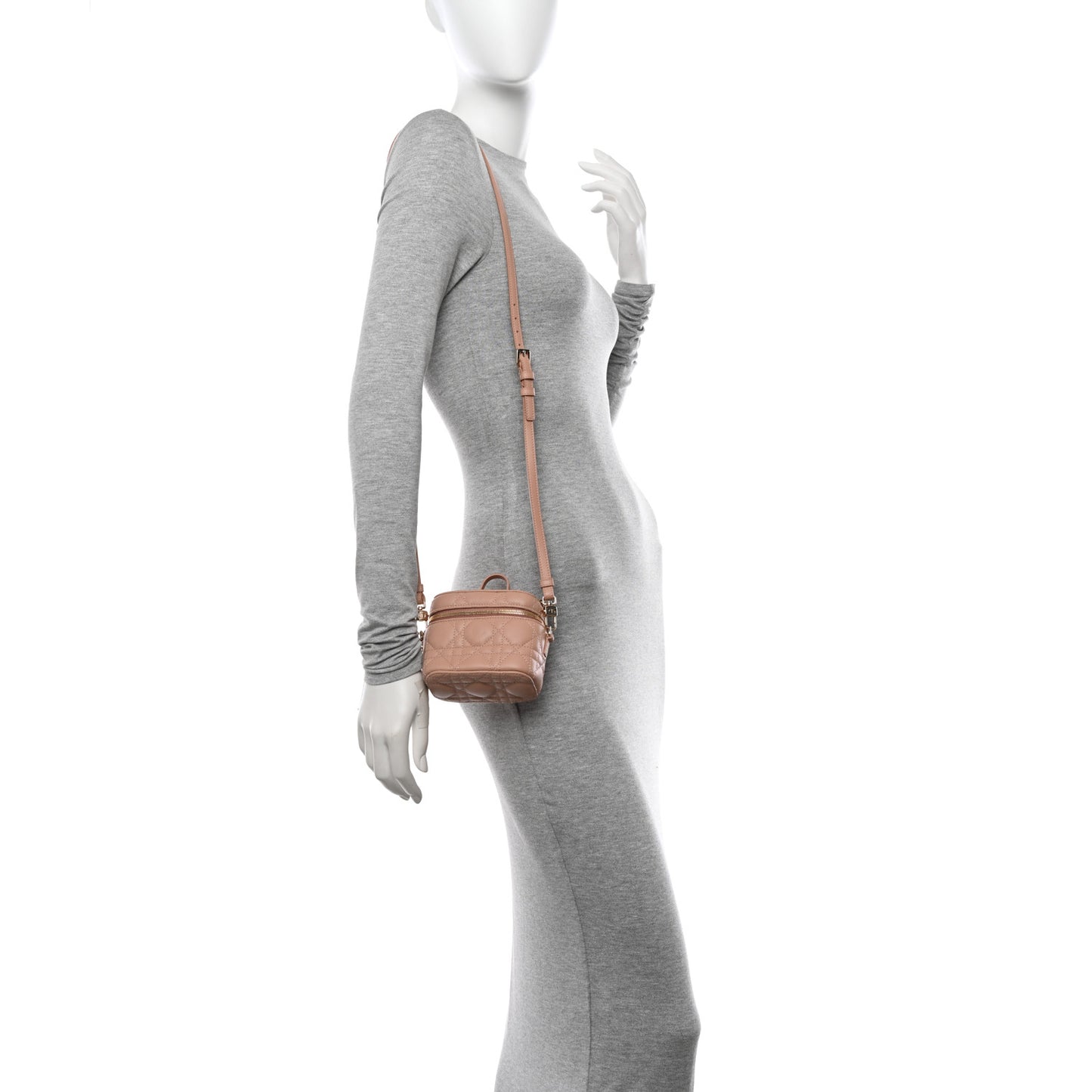 Lambskin Cannage Micro Lady Dior Vanity Case Rose Des Vents