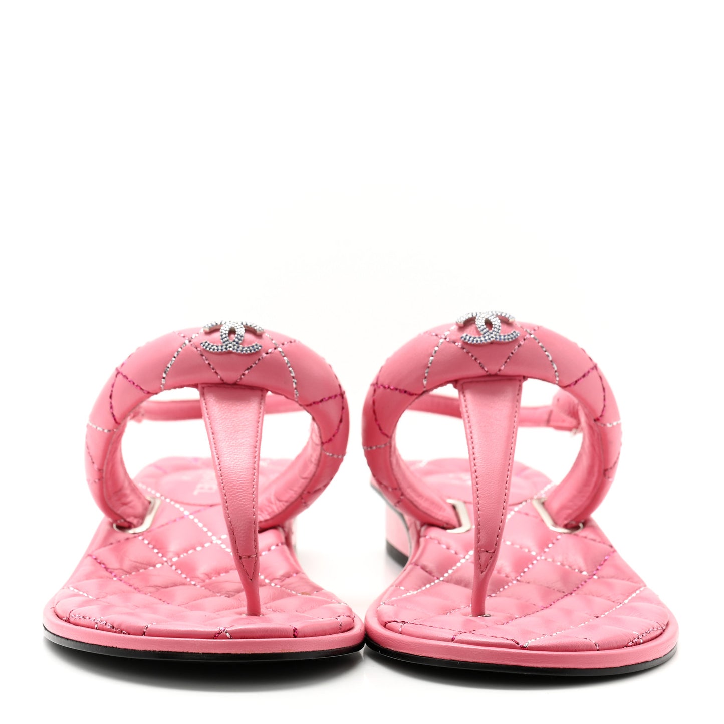Lambskin Crystal Stitched CC Thong Sandals 36 Pink
