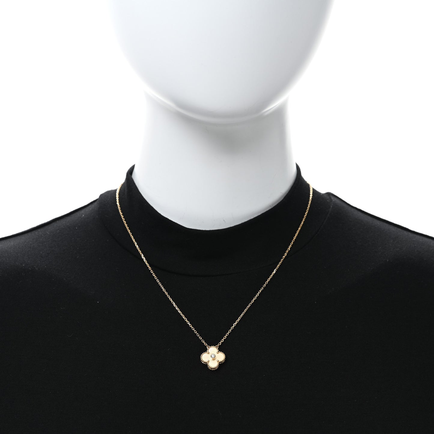 18K Yellow Gold Diamond Yellow Mother of Pearl Vintage Alhambra Pendant Necklace