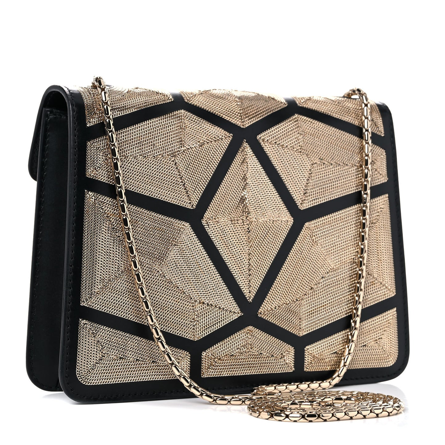 Calfskin Million Chain Motif Serpenti Forever Shoulder Bag Black