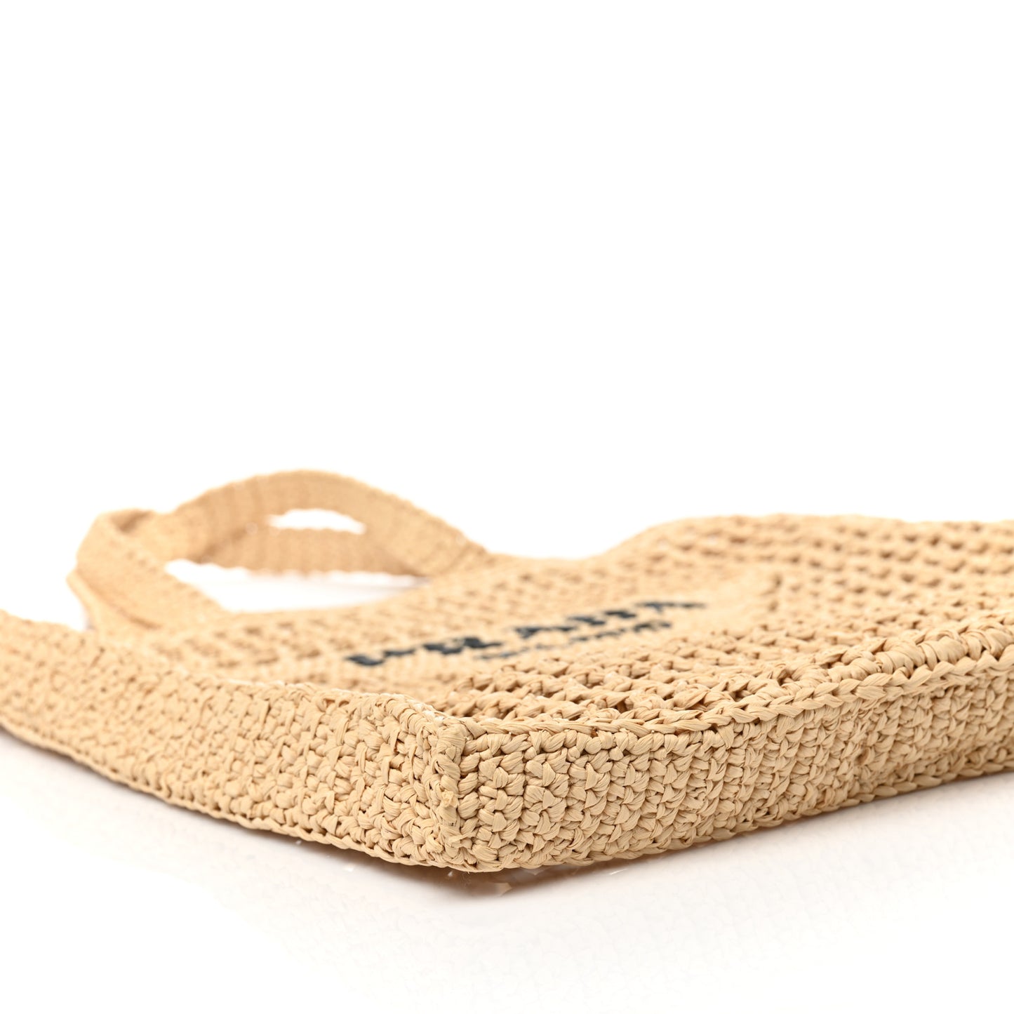 Yarn Raffia Effect Crochet Logo Embroidered Tote Bag Naturale