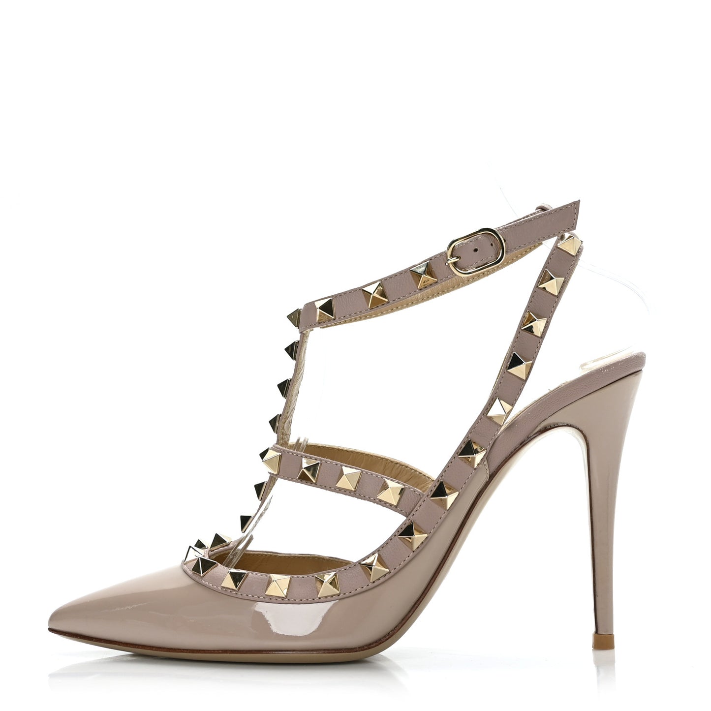 Patent Nappa Rockstud Ankle Strap 100mm Pumps 37.5 Poudre