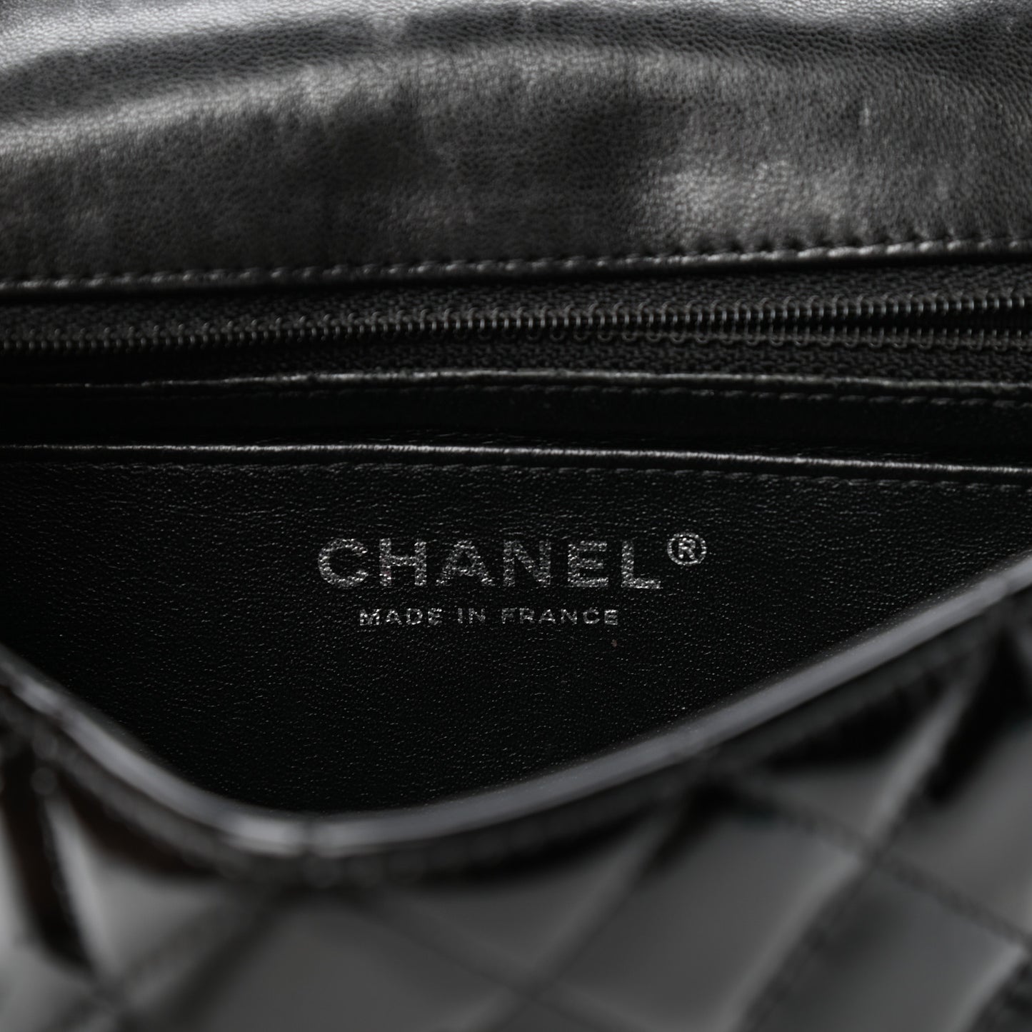 Patent Calfskin Quilted Mini Rectangular Flap Black