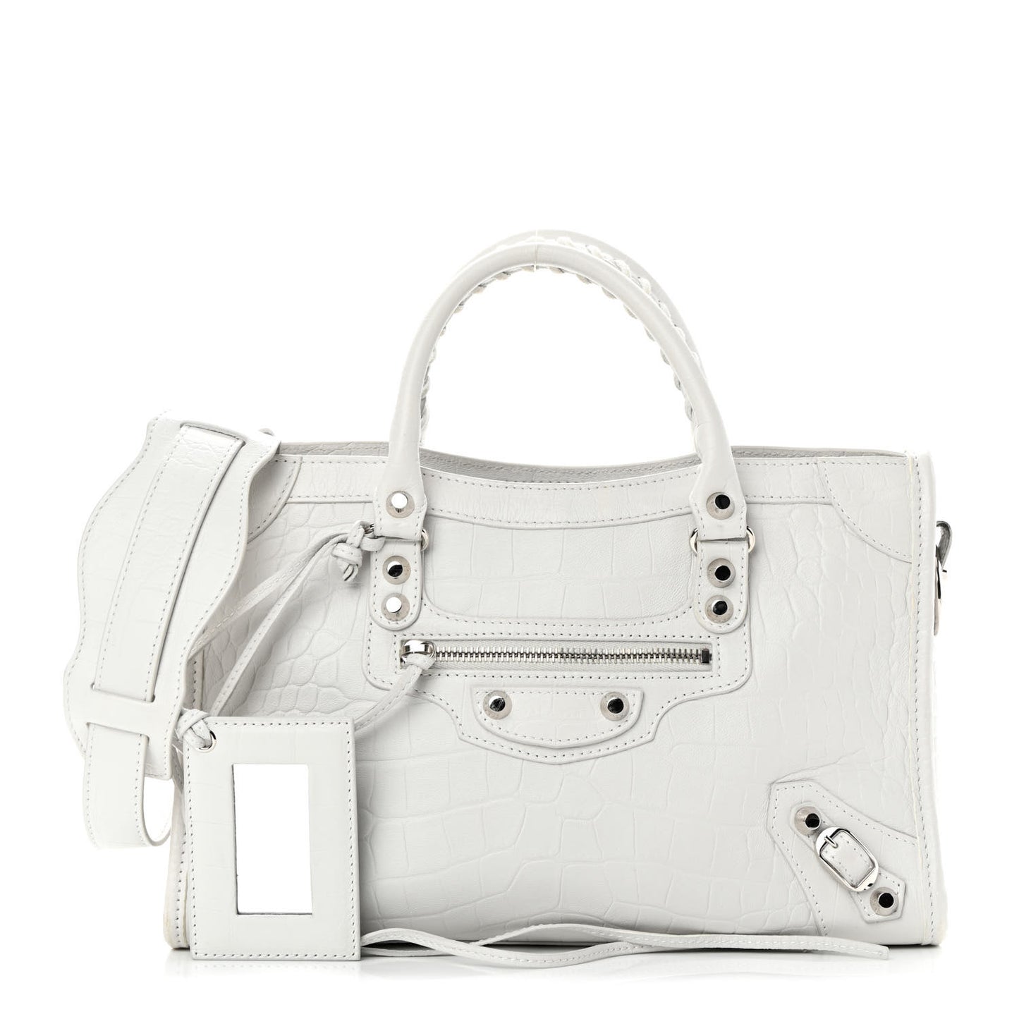 Matte Supple Lambskin Crocodile Embossed Classic Silver Hardware S City White