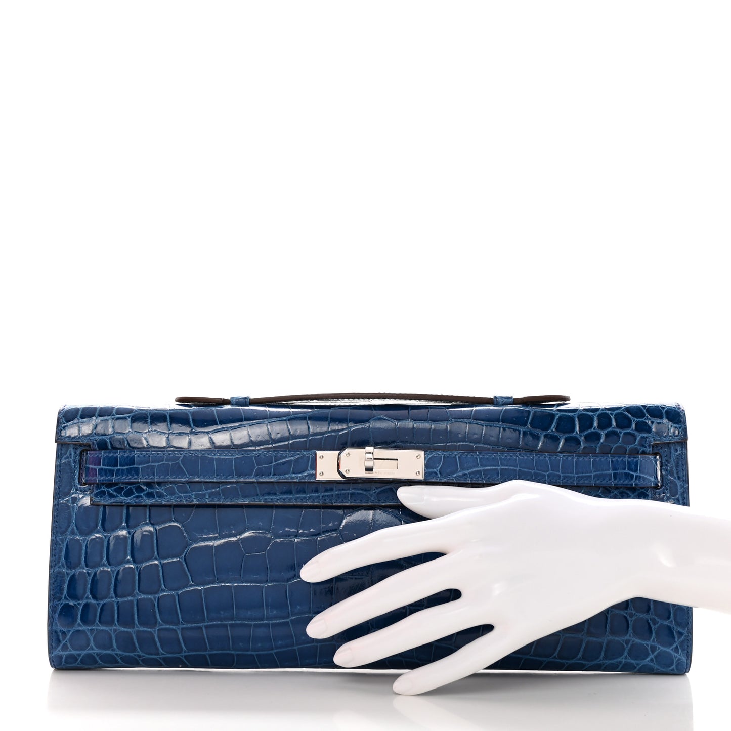 Shiny Niloticus Crocodile Kelly Cut Pochette Bleu De Malte