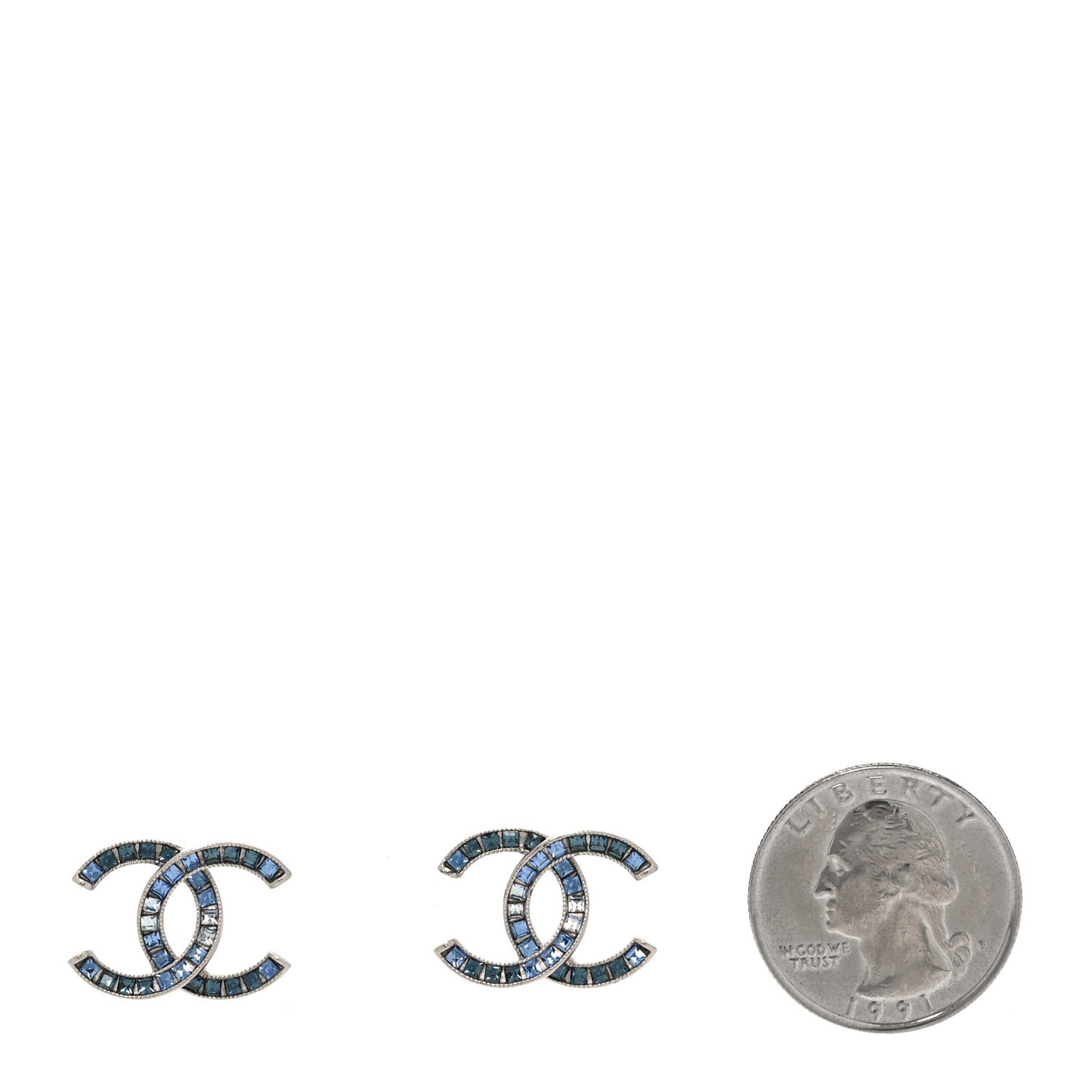 Crystal Baguette CC Earrings Silver Blue