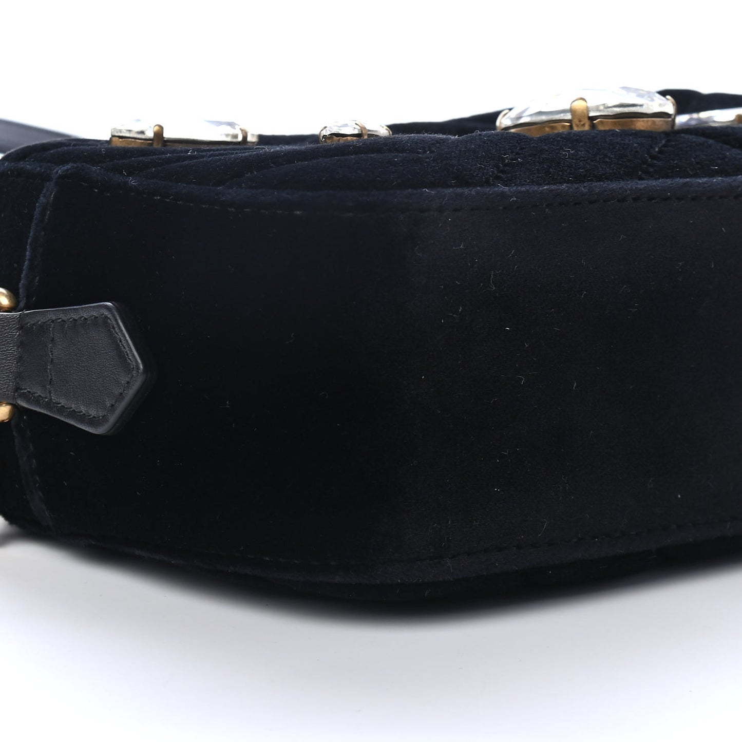 Velvet Matelasse Marquise Crystals Mini GG Marmont Chain Shoulder Bag Black