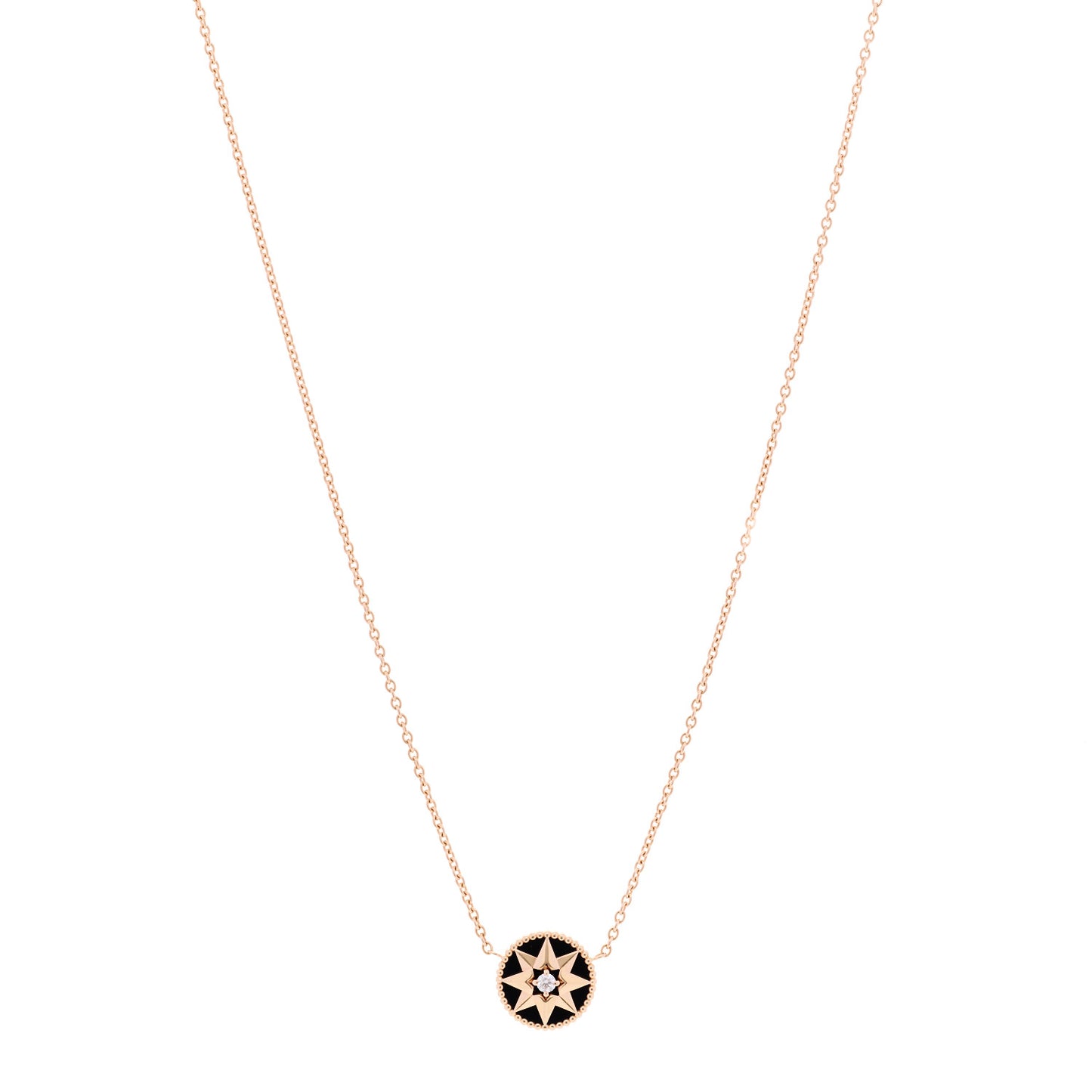 18K Rose Gold Diamond Black Onyx Rose Des Vents Necklace