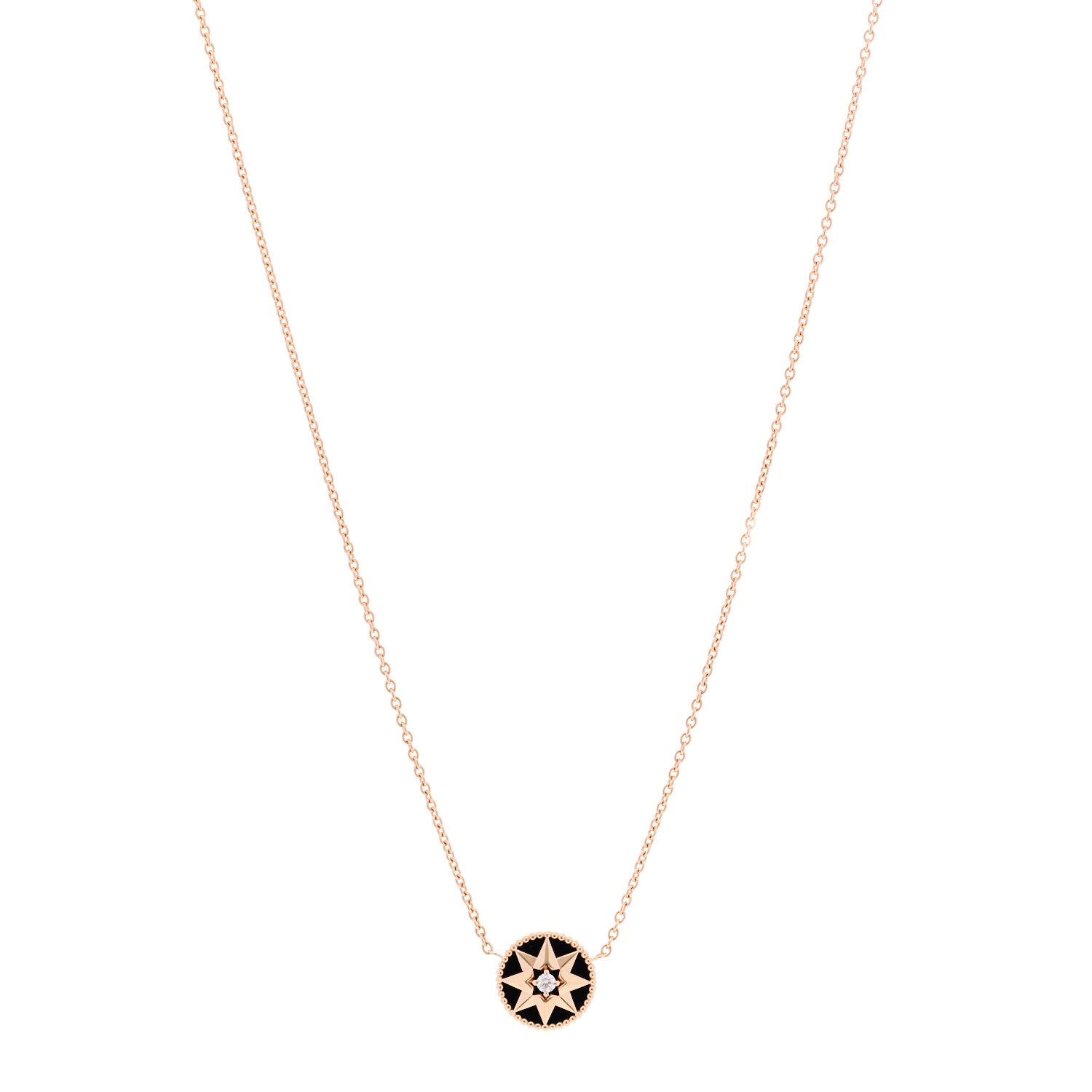 Christian Dior 18K Rose Gold Diamond Black Onyx Rose Des Vents Necklace 1 of 6