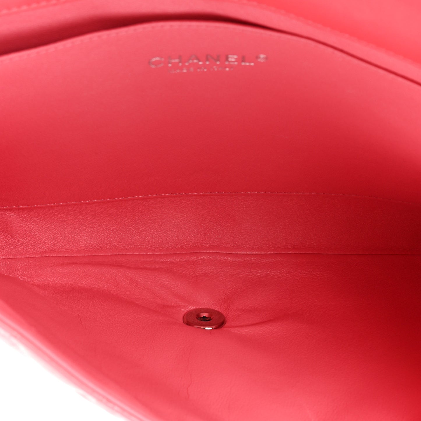 Patent Quilted Clutch with Chain Flap Fuchsia