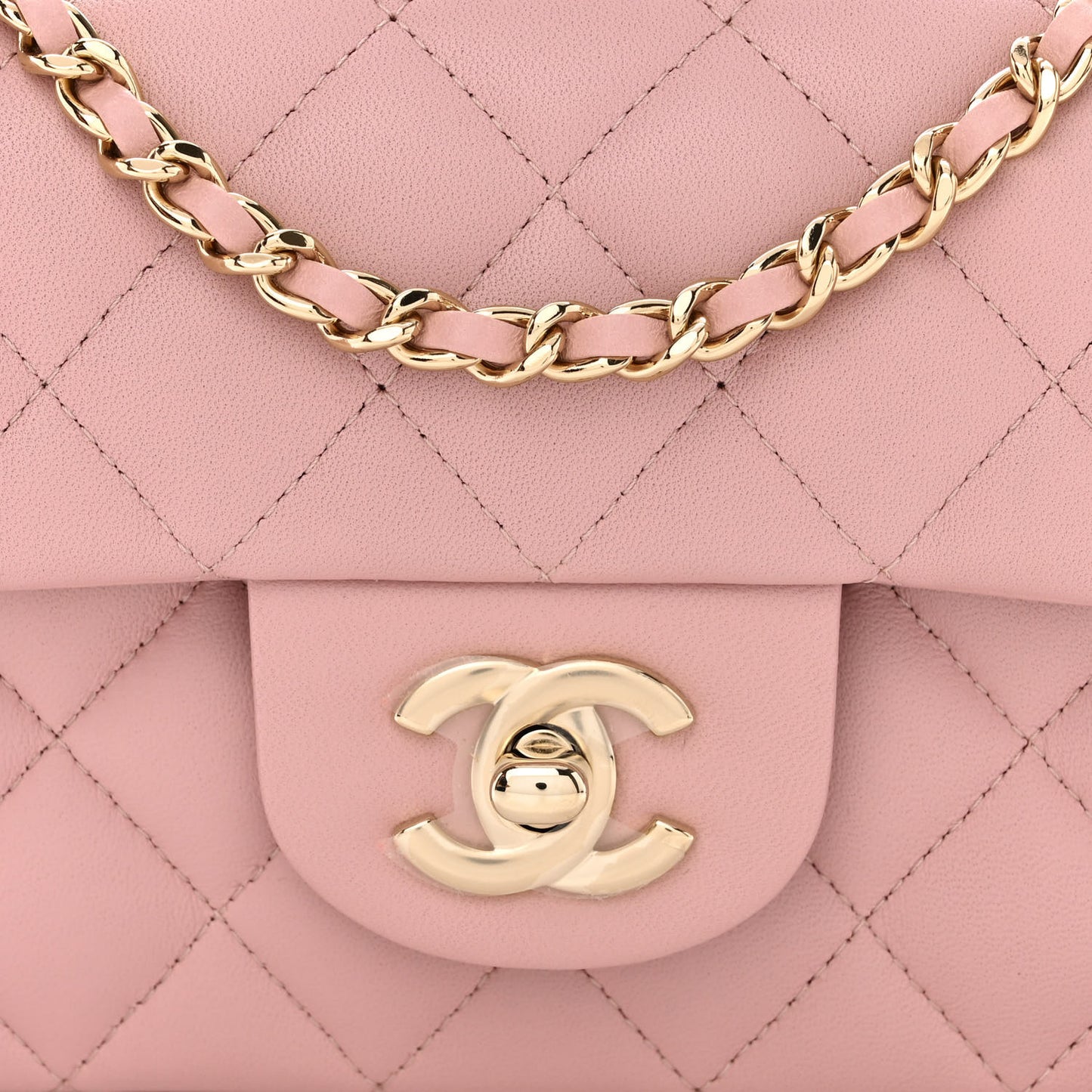 Lambskin Quilted Mini Top Handle Rectangular Flap Light Pink