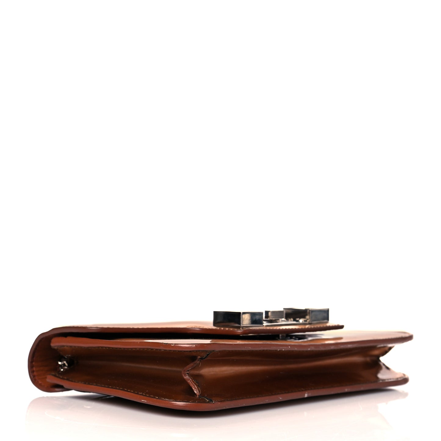 Metallic Patent PS11 Chain Wallet Brown