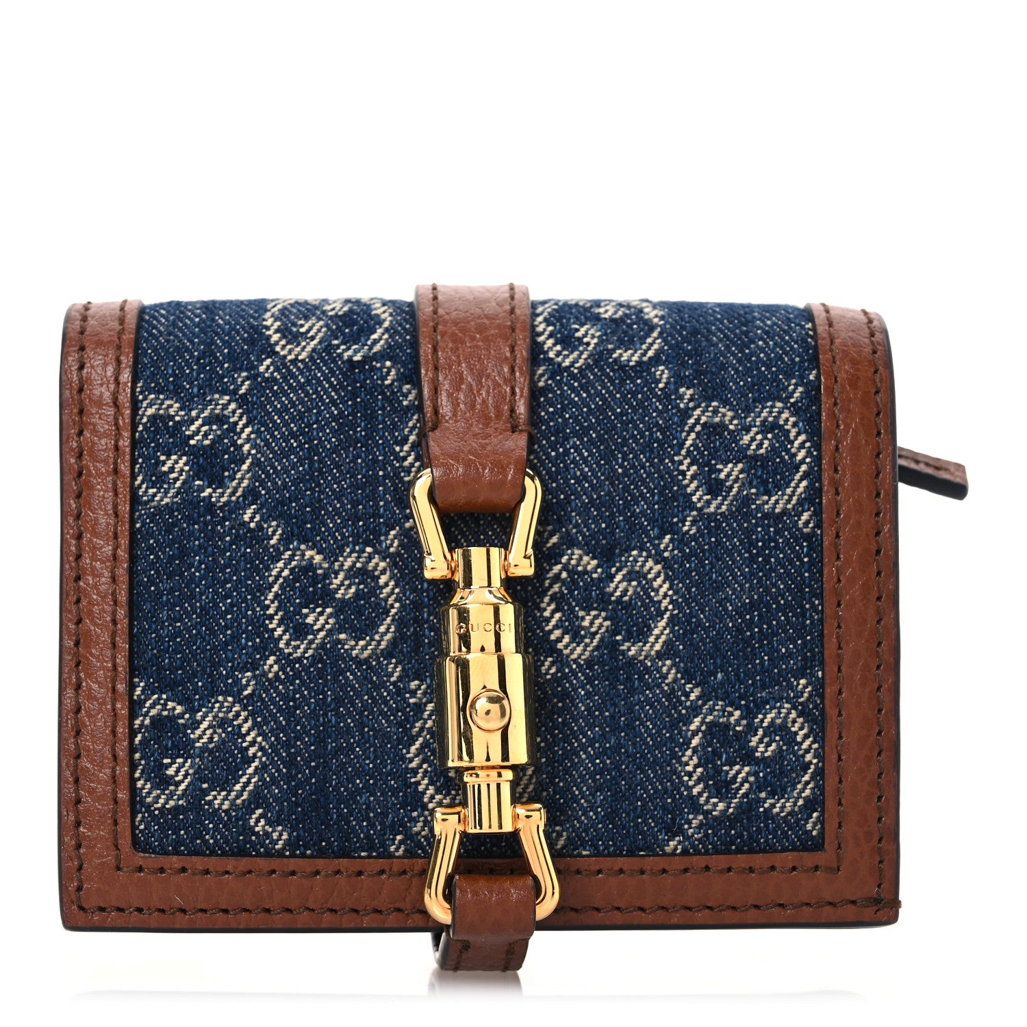 Gucci New Denim GG Monogram Jackie 1961 Card Case Blue Tea Cuir 1 of 11