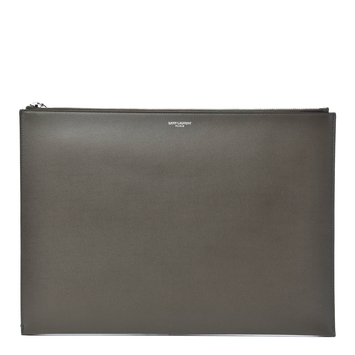 Saint Laurent Matte Grain De Poudre Zipped Document Holder Pebble 1 of 7