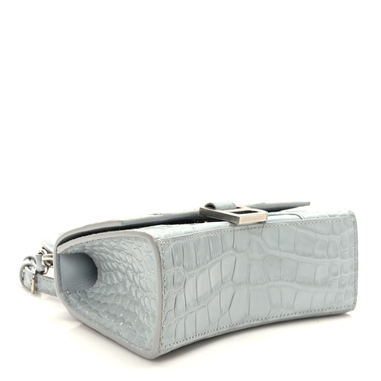 Shiny Calfskin Crocodile Embossed Hourglass Top Handle Bag XS Ash Blue