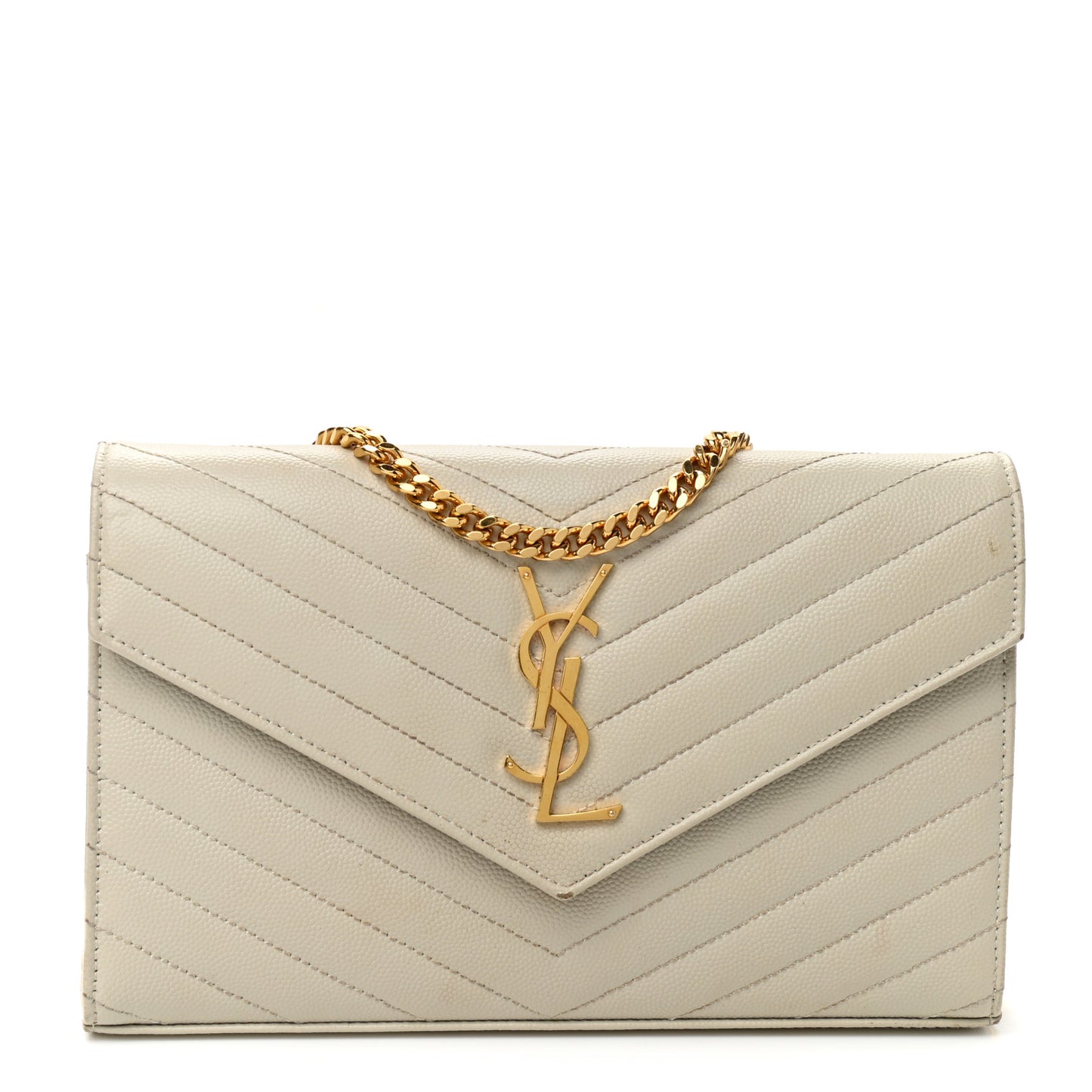 Grain De Poudre Matelasse Chevron Monogram Chain Wallet Crema Soft