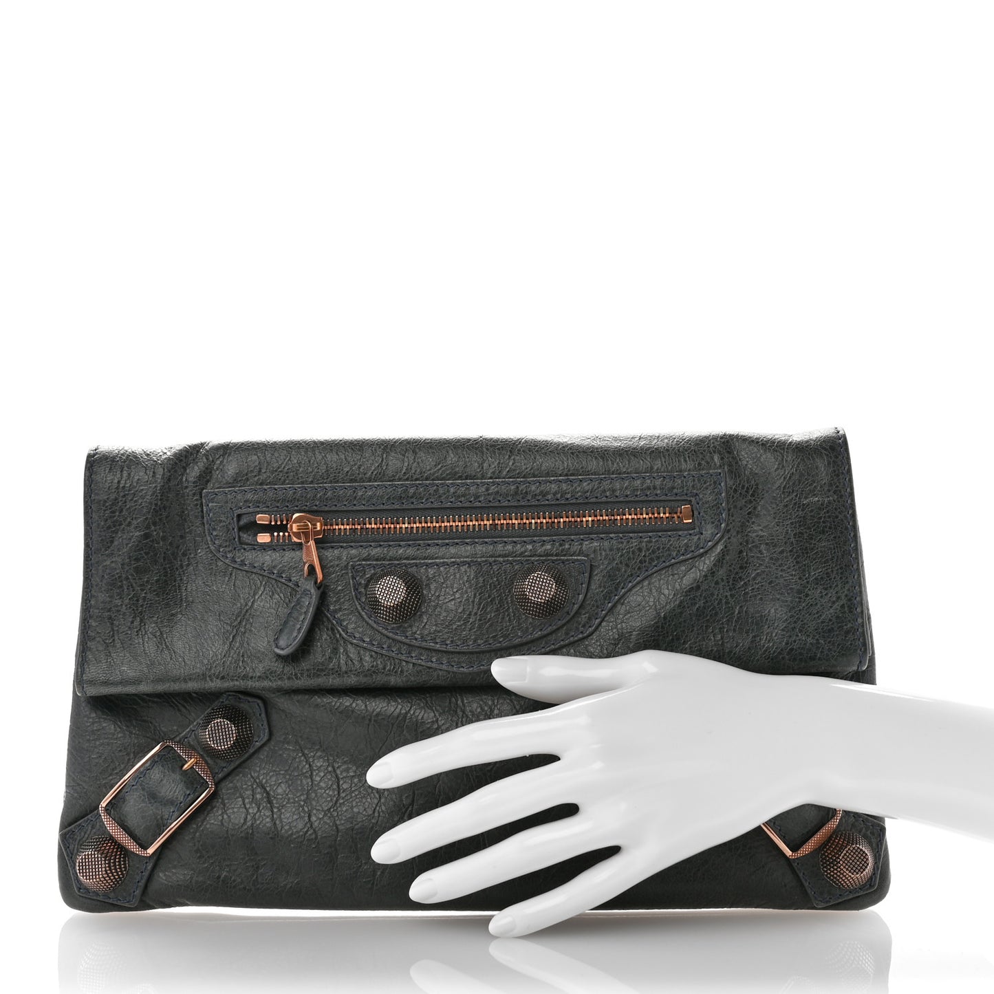 Agneau Giant 21 Rose Gold Hardware Envelope Clutch Anthracite