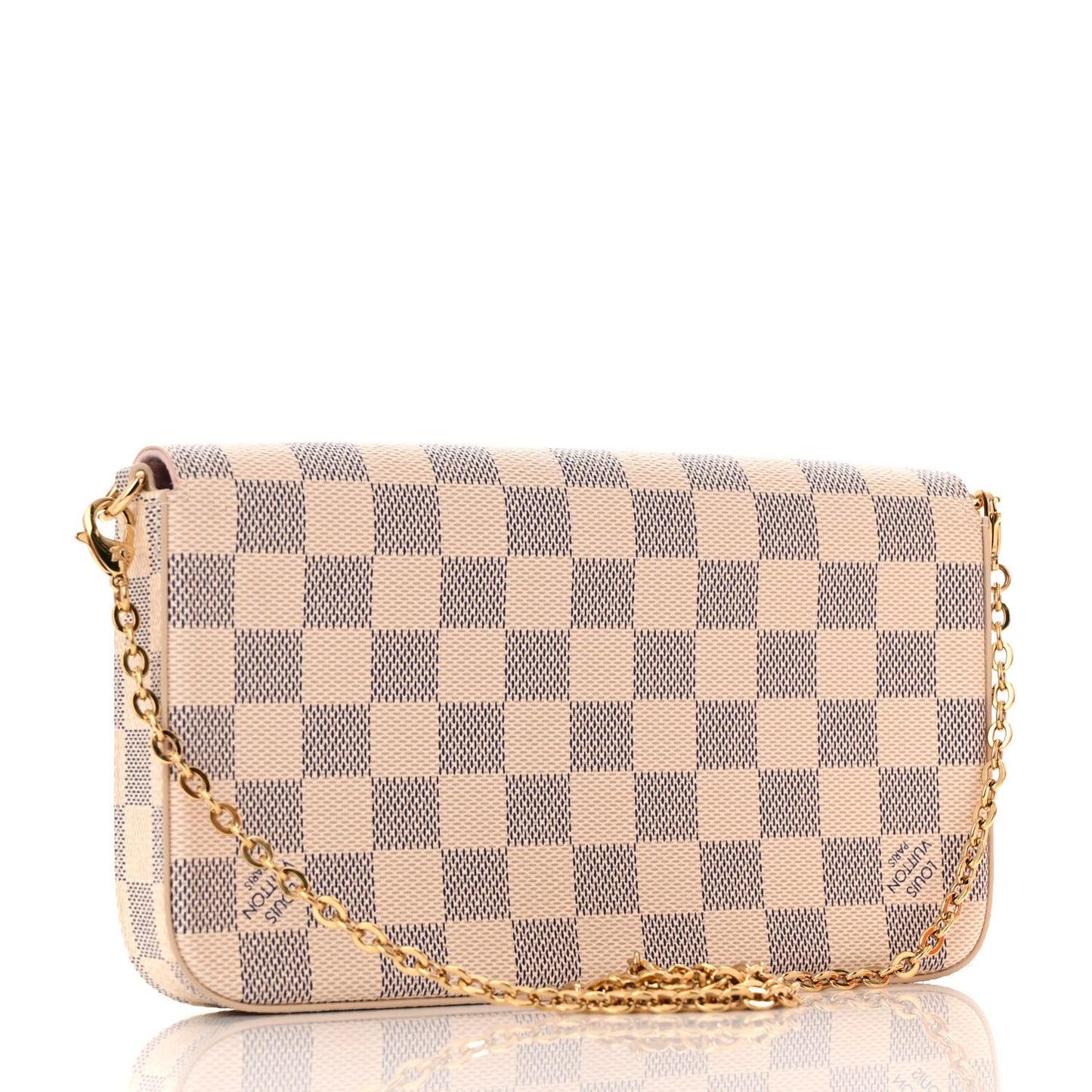 Damier Azur Pochette Felicie Chain Wallet Rose Ballerine