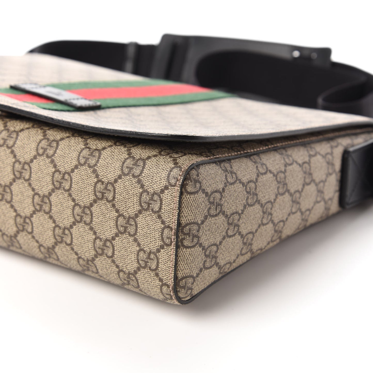 GG Supreme Monogram Web Flap Messenger Bag Black