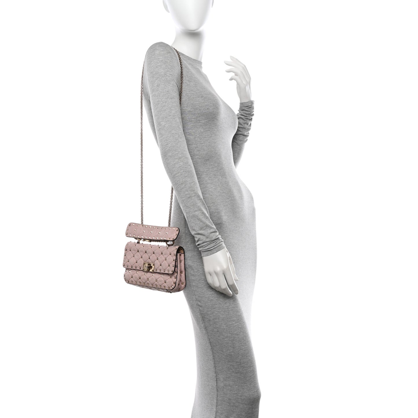 Craquele Nappa Small Rockstud Spike Shoulder Bag Water Rose