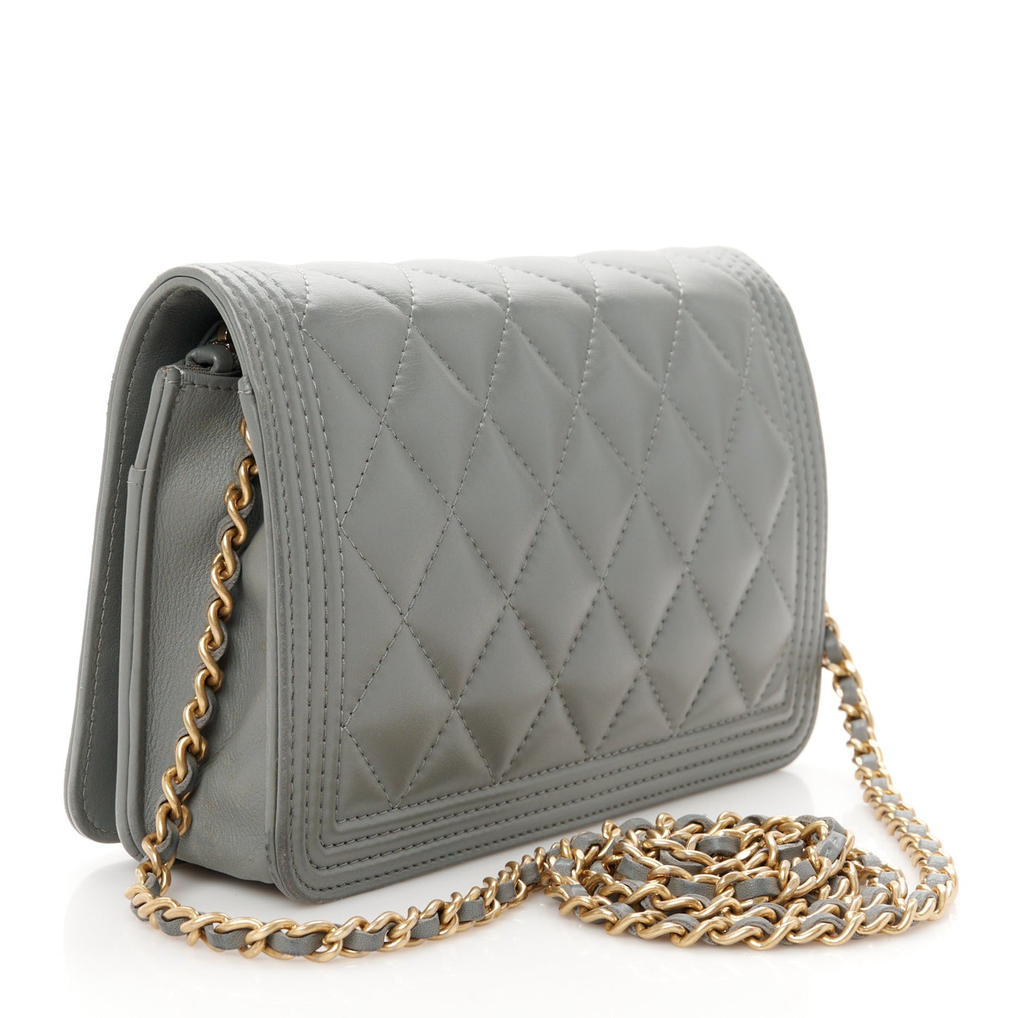 Lambskin Quilted Boy Wallet On Chain WOC Grey