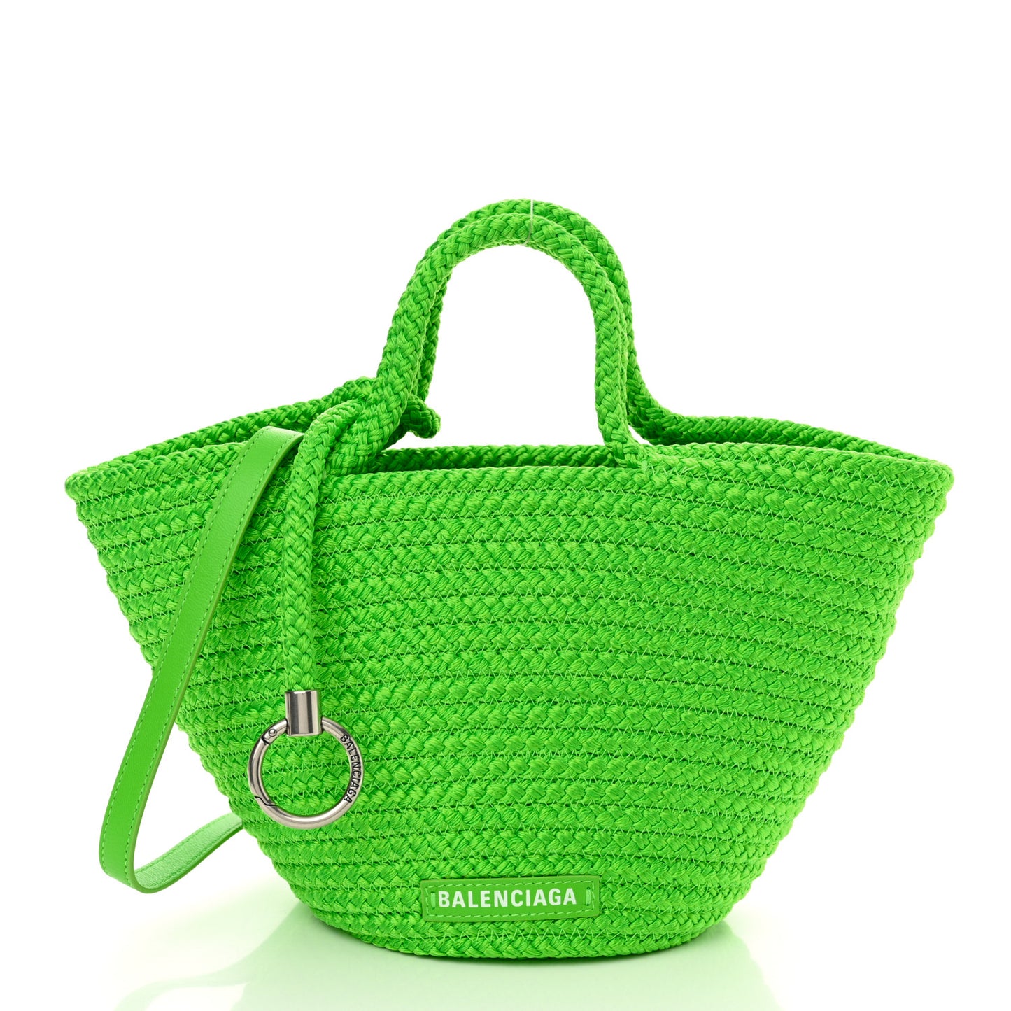 Nylon Lambskin Woven Small Ibiza Basket With Strap Green
