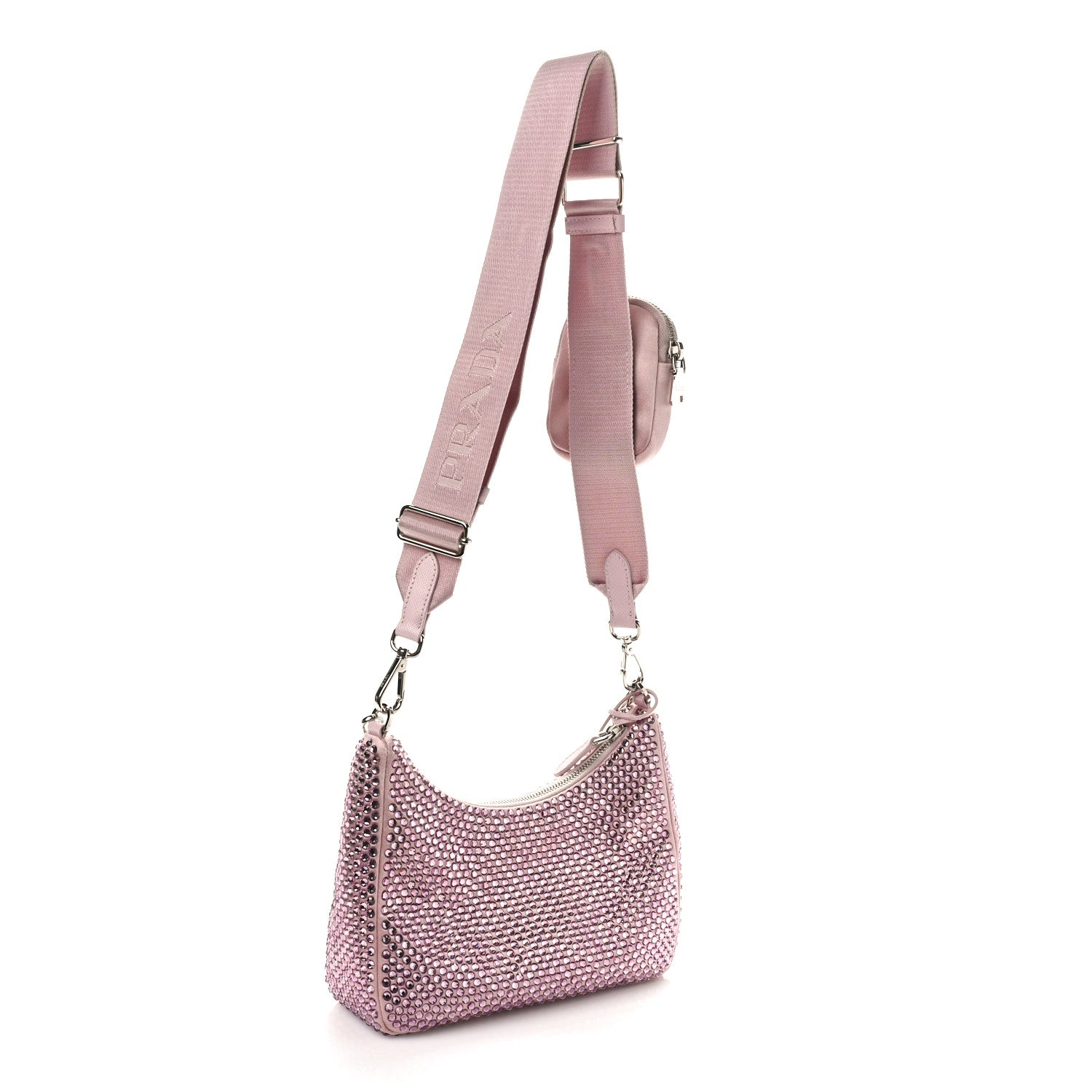 Prada Satin Crystal Re-Edition 2005 Shoulder Bag Alabastro 3 of 11