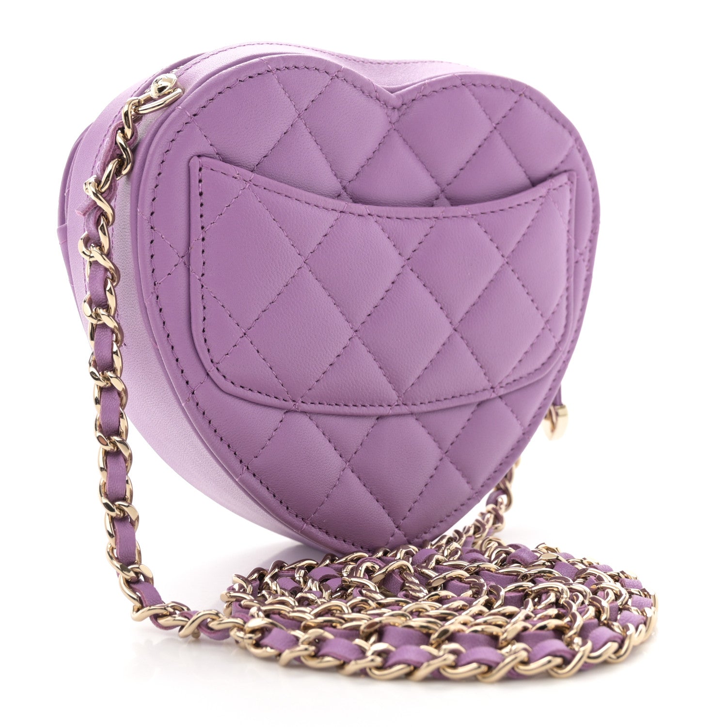 Chanel Lambskin Quilted CC In Love Heart Clutch With Chain Purple 3 of 12