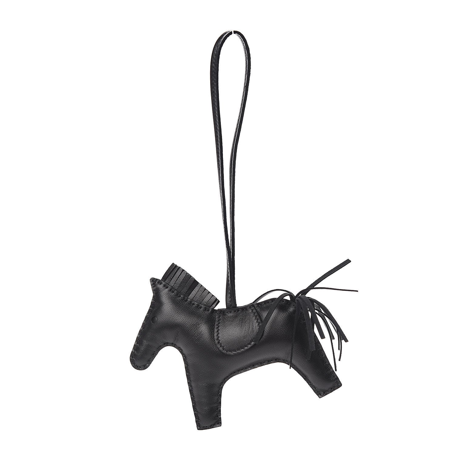 Hermes Milo Lambskin Grigri Rodeo Horse Bag Charm GM So Black 1 of 5