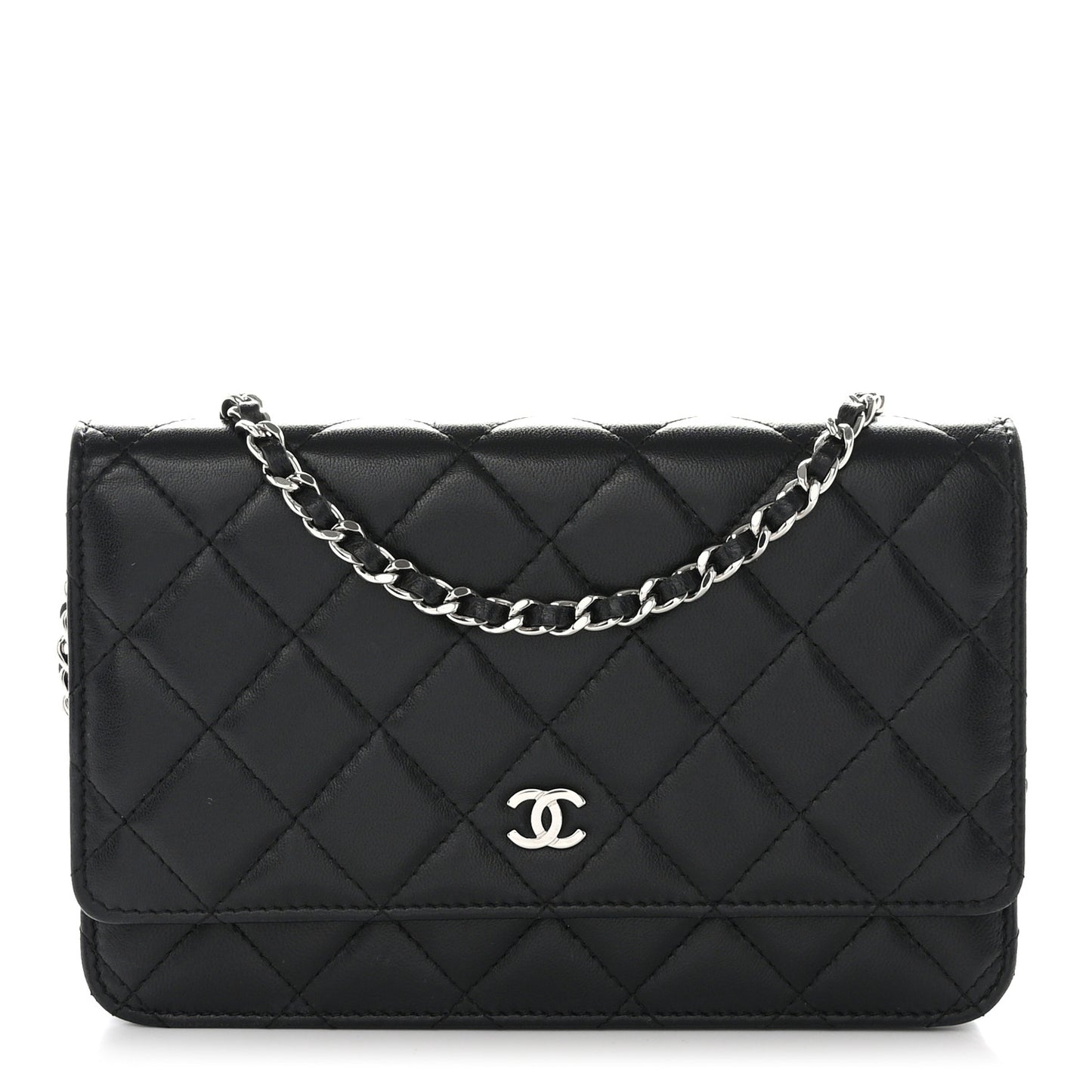 Lambskin Quilted Wallet On Chain WOC Black