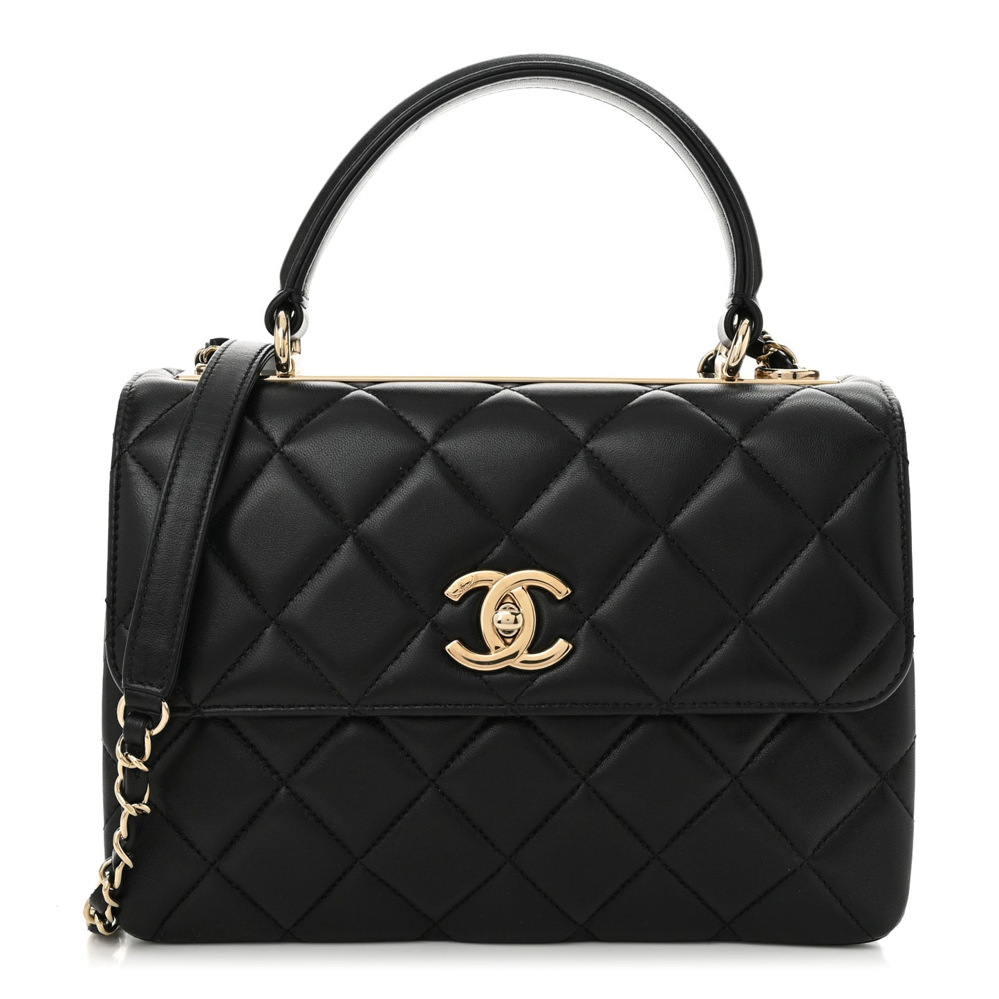 Lambskin Quilted Small Trendy CC Dual Handle Flap Bag Black