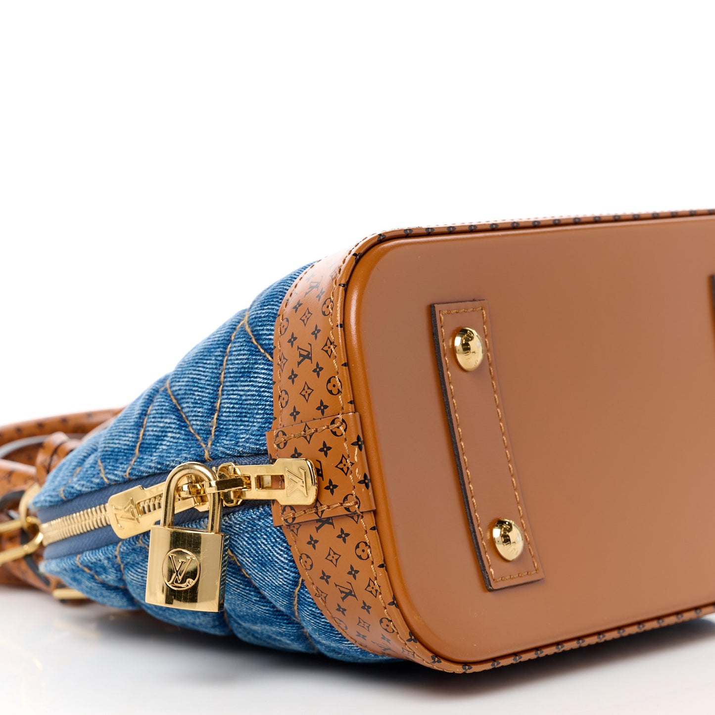 Denim Calfskin Reverse Monogram Malletage Alma BB Blue