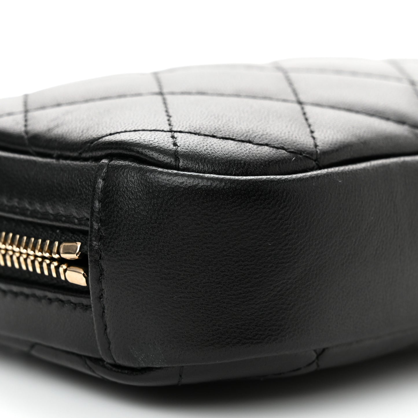 Lambskin Quilted Small Curvy Pouch Cosmetic Case Black