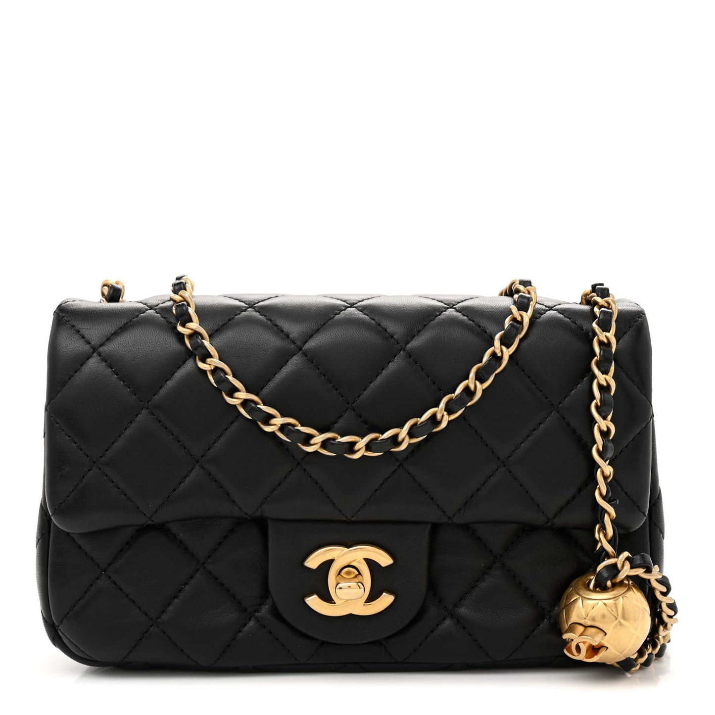 Lambskin Quilted Mini Rectangular Pearl Crush Flap Black