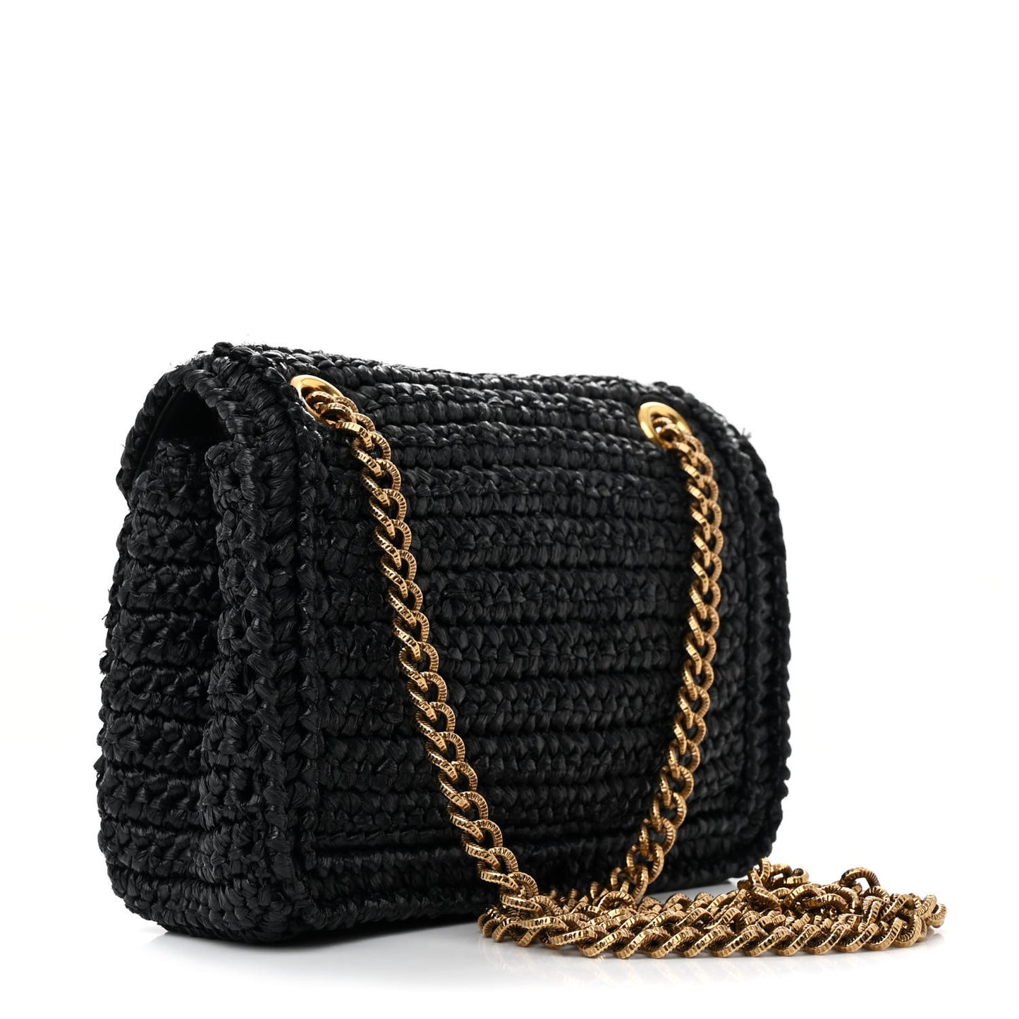Raffia Woven Devotion Envelope Shoulder Bag Black