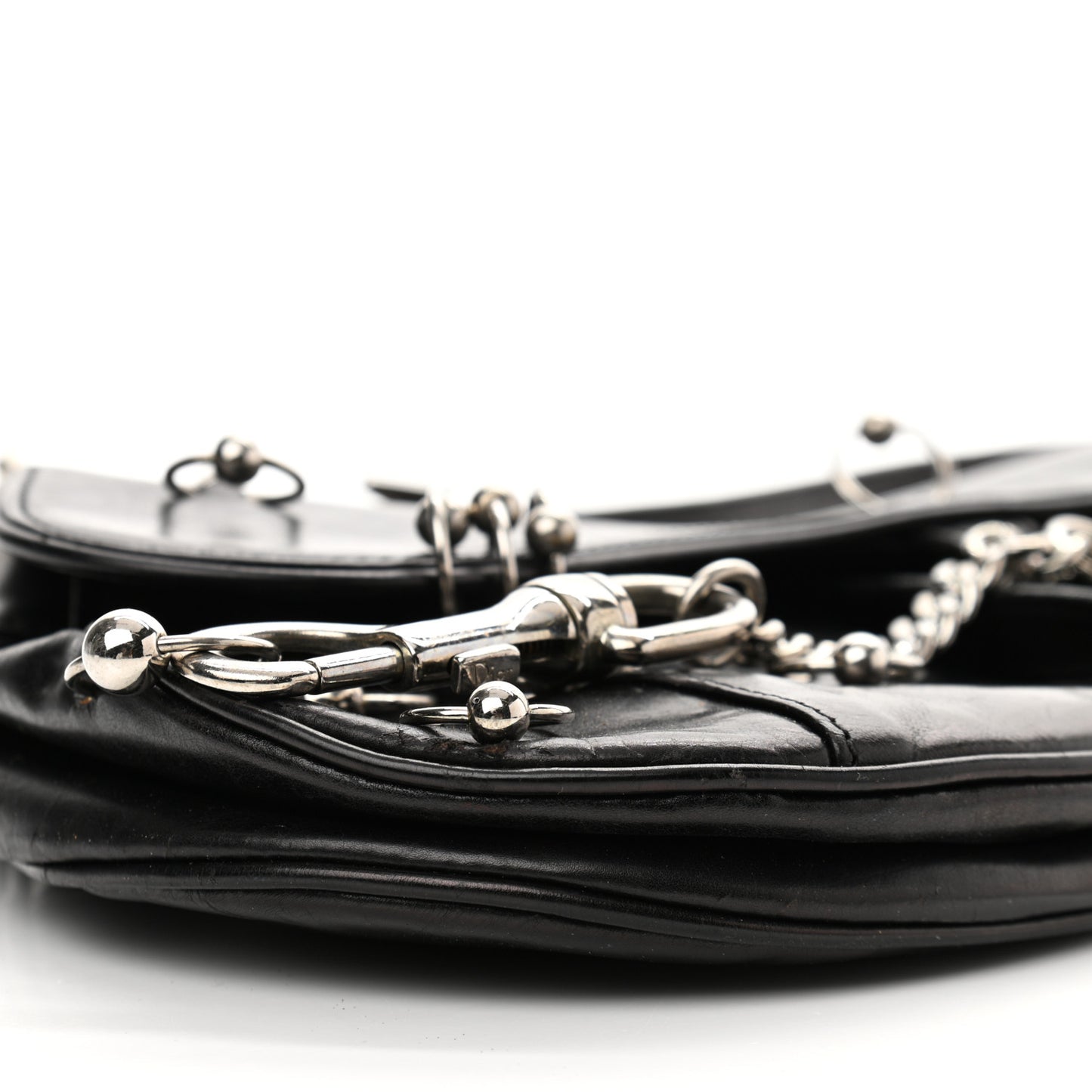 Calfskin Hardcore Pierced Saddle Bag Black