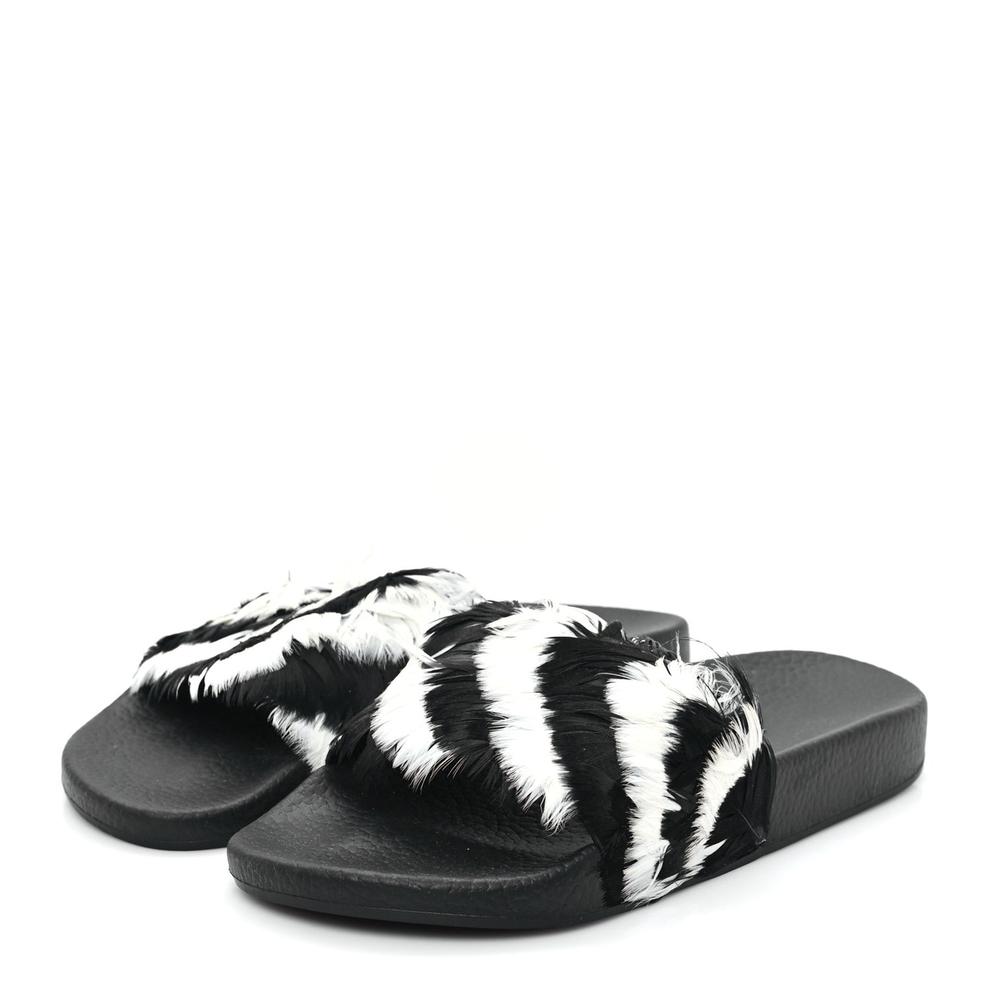 Rubber Feather Pool Slide Sandals 38 Black White
