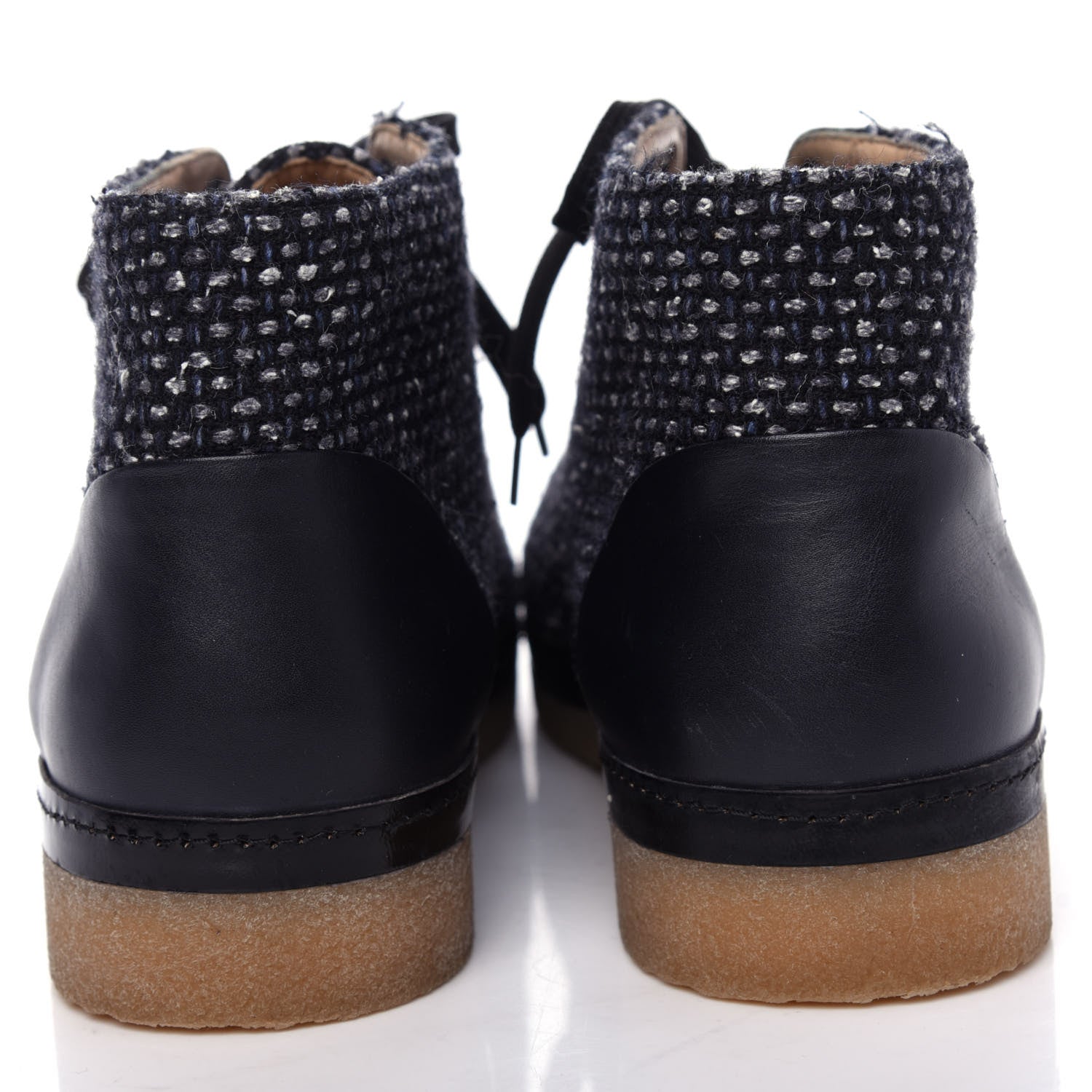 Chanel Tweed Calfskin Patent CC Lace Up Short Boots 38.5 Black Grey Dark Navy 7 of 11
