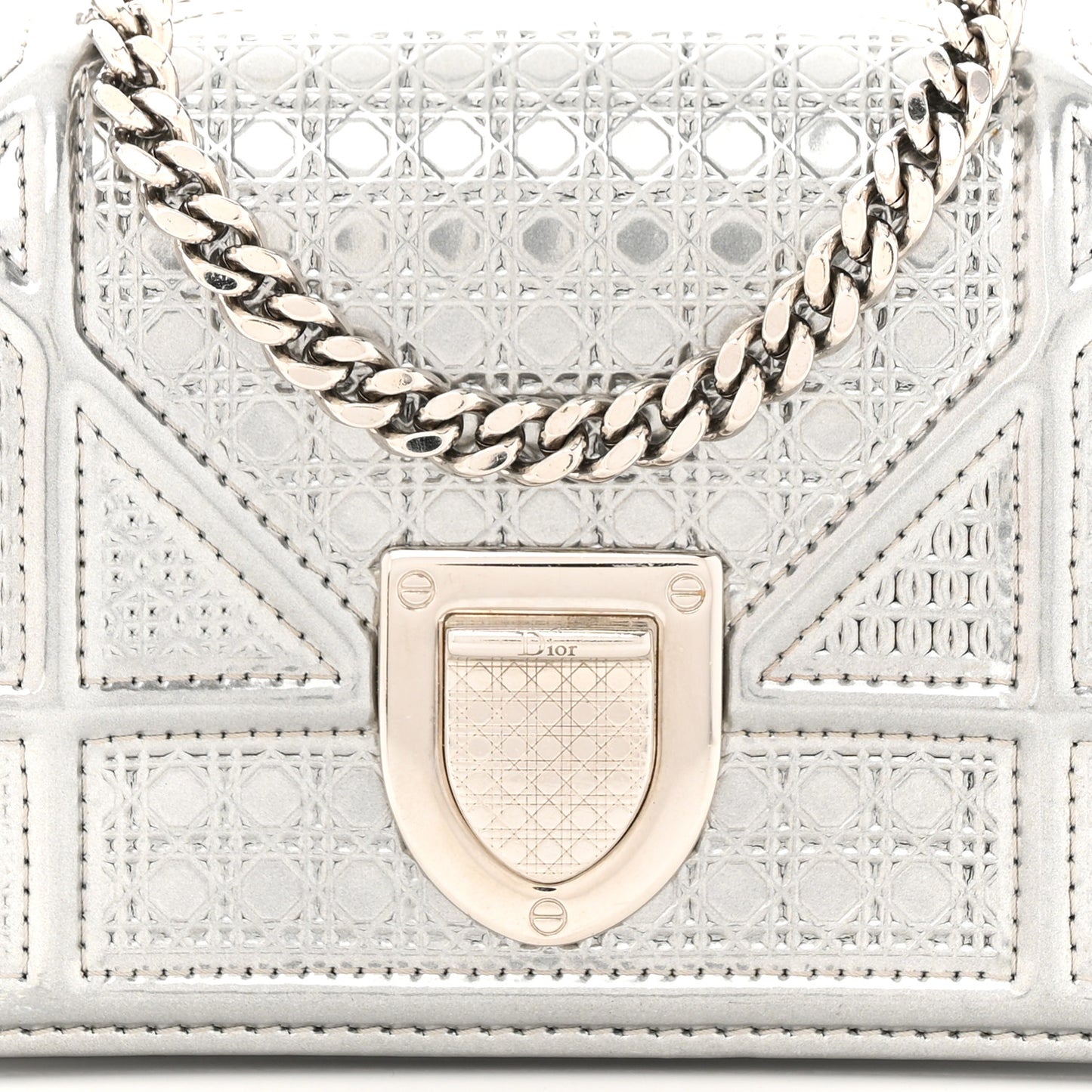 Metallic Patent Micro-Cannage Baby Diorama Flap Bag Silver