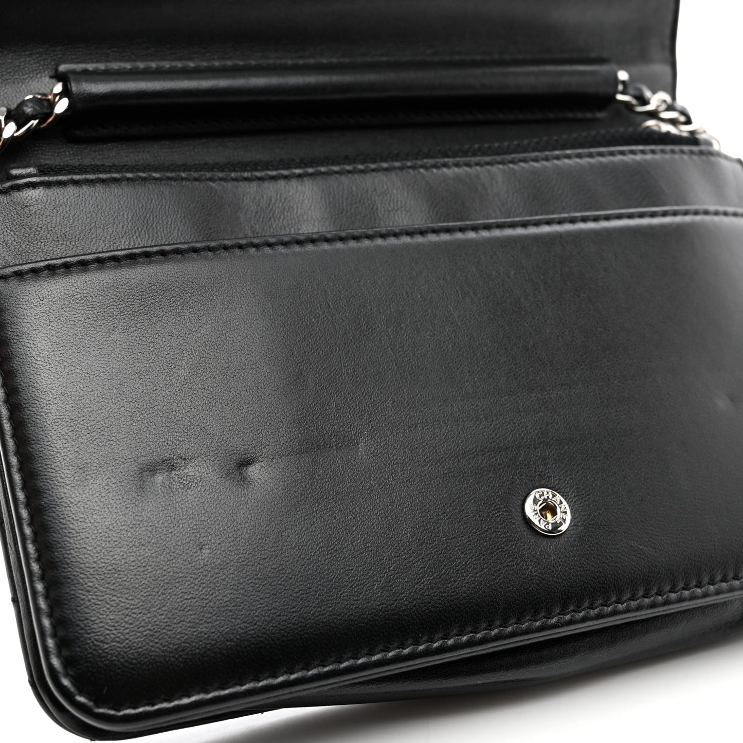 Lambskin Camellia Quilted Wallet On Chain WOC Black
