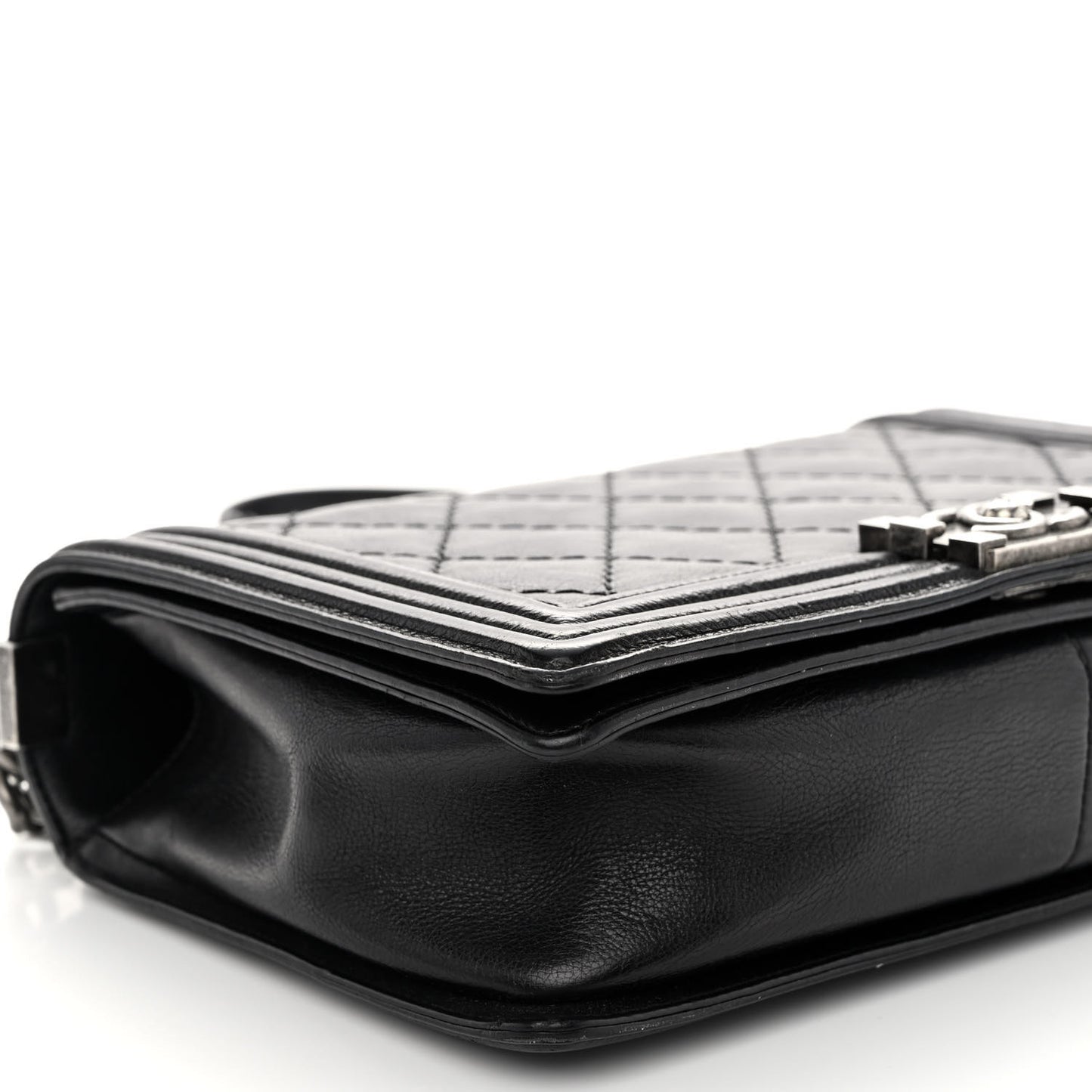 Calfskin Double Stitch Medium Boy Flap Black